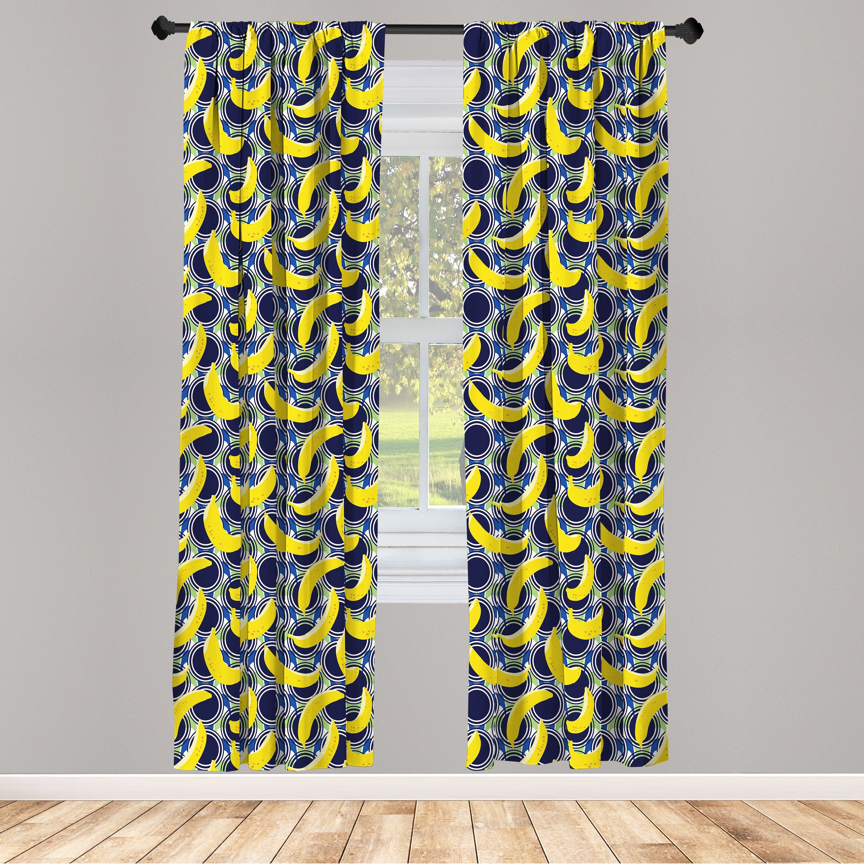 Gardine Vorhang für Wohnzimmer Schlafzimmer Dekor, Abakuhaus, Microfaser, Bunt Vintage Pop Art Banana
