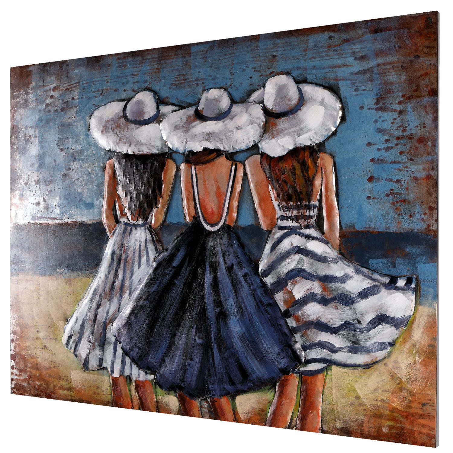 Home4Living Metallbild Wandbild 3D-Bild Relief Unikat 100x80cm blau weiß gestreift, Küstenflair, 3D-Effekt