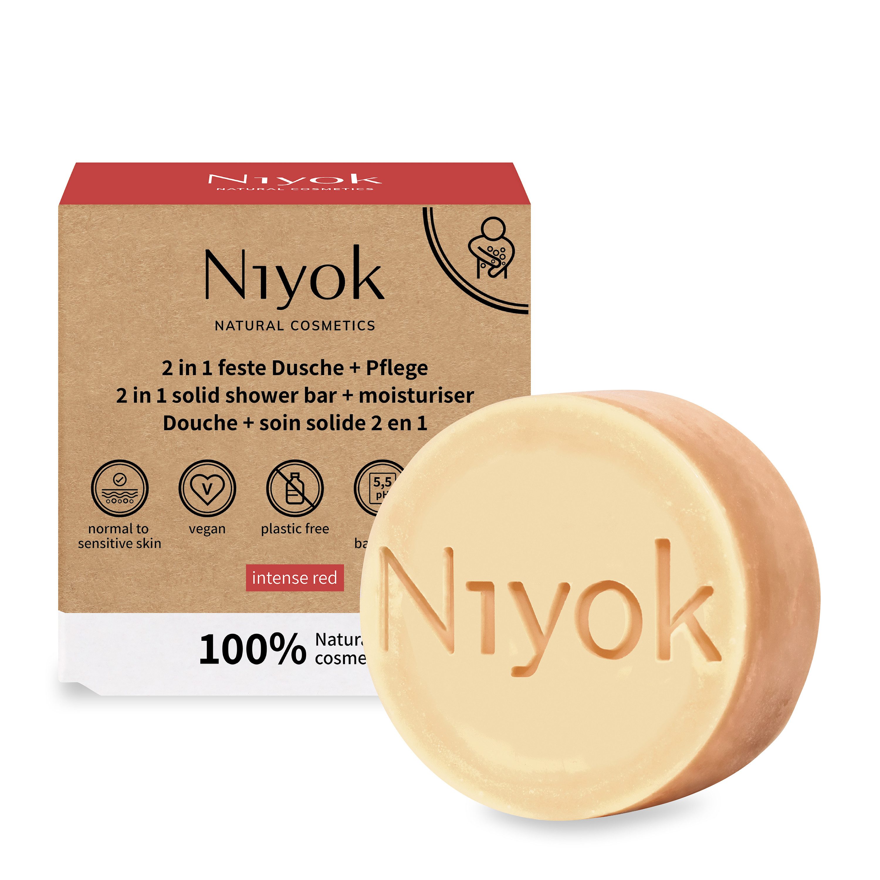 Niyok Feste Duschseife 2-in-1 Feste Dusche + Pflege "Green Touch" (80g) für Körper & Hände, Seife für Körper & Hände, Plastikfrei & Vegan, PH-Neutral