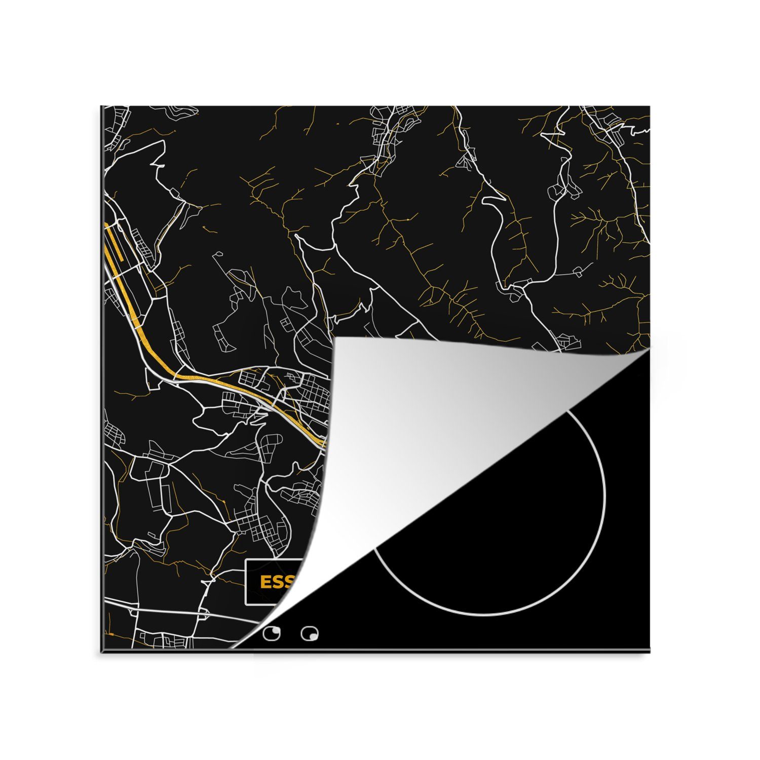 MuchoWow Herdblende-/Abdeckplatte Esslingen Am Neckar - Gold - Stadtplan - Karte - Deutschland, Vinyl, (1 tlg), 78x78 cm, Ceranfeldabdeckung, Arbeitsplatte für küche