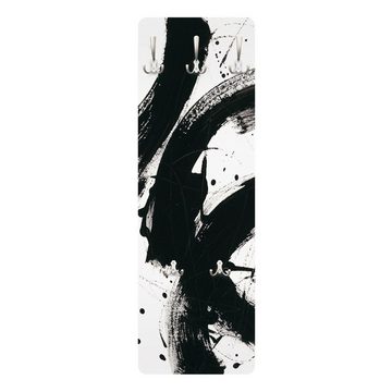 Bilderdepot24 Garderobenpaneel schwarz-weiß Abstrakt Kunst Onyx in Bewegung Design (ausgefallenes Flur Wandpaneel mit Garderobenhaken Kleiderhaken hängend), moderne Wandgarderobe - Flurgarderobe im schmalen Hakenpaneel Design