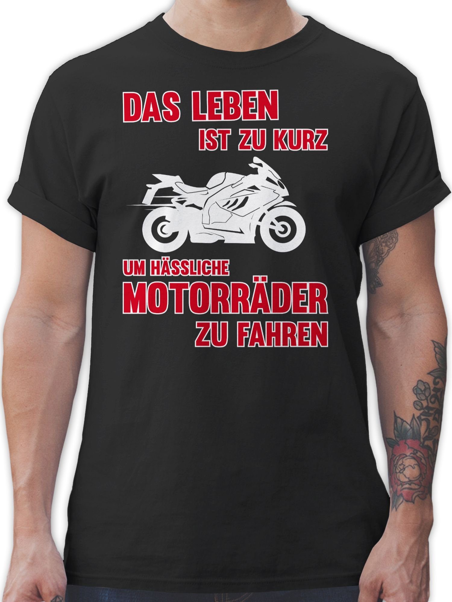 Biker zu 1 Leben Motorrad Shirtracer zu um fahren hässliche kurz Schwarz 3 ist T-Shirt Das Motorräder