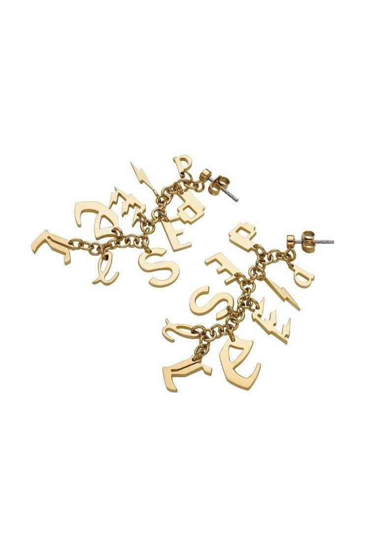 Diesel Paar Ohrhänger DX0070040, aus Edelstahl, in Gold, Buchstabenanhänger, 5,5cm lang