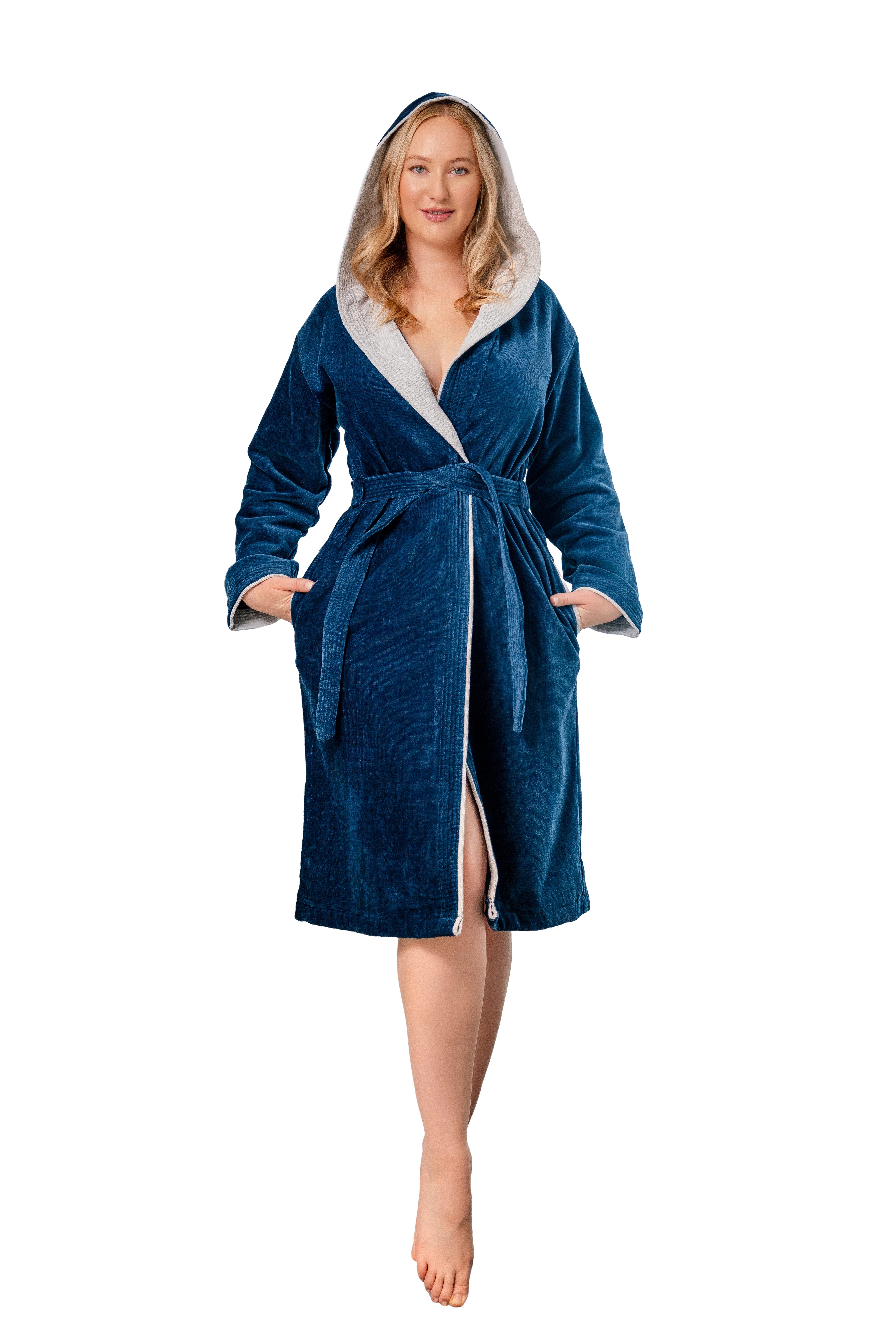 KLASBROOK Damenbademantel Lina, Kapuze, mit Kapuze aus 100% Baumwolle, Tasc günstig online kaufen