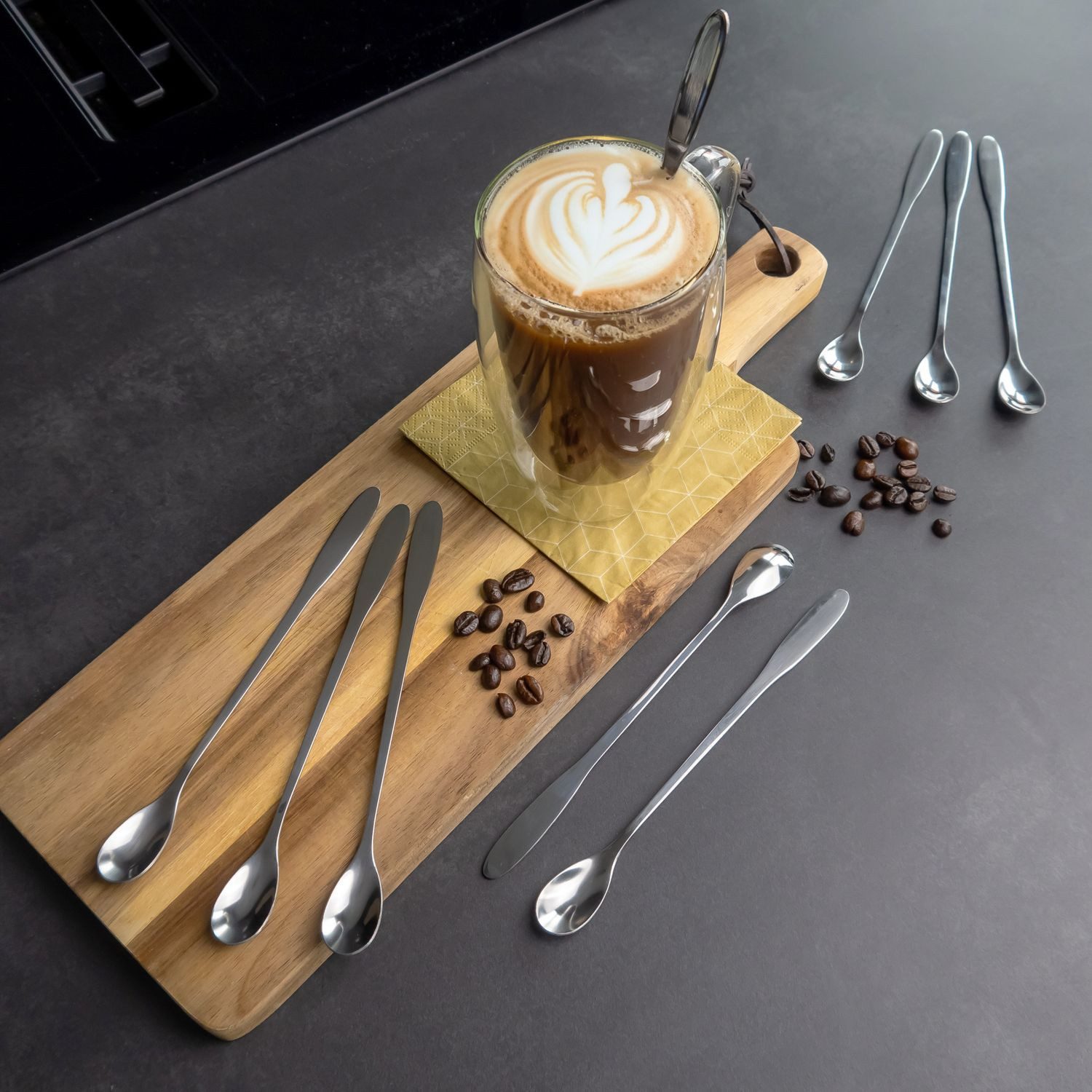 Intirilife Latte-Macchiato-Löffel (12 Stück), 12er Set Lange Edelstahl Löffel - 18.9 cm - Latte Macchiato Cocktails – Bild 5 von 5