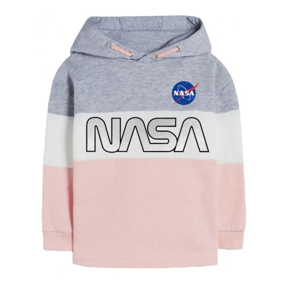 NASA Kapuzensweatshirt Mädchen-Sweatshirt mit silbernem NASA-Schriftzug, Grau-Weiß-Rosa