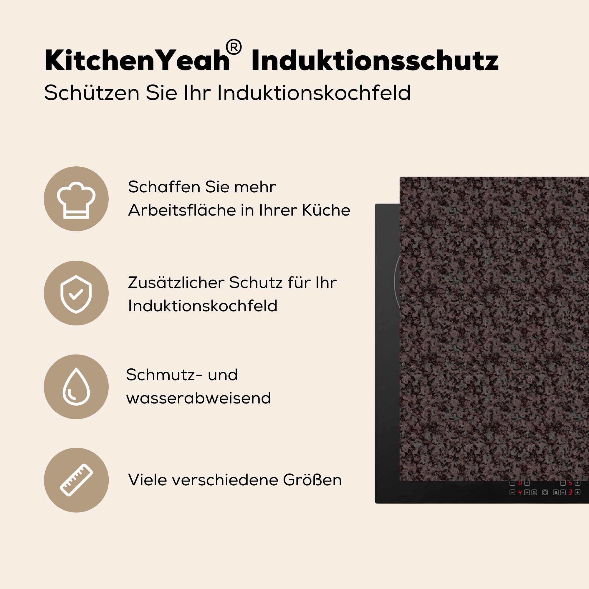 MuchoWow Herdblende-/Abdeckplatte Stein tlg), Vinyl, Induktionsschutz, - Granit, Ceranfeldabdeckung - (1 cm, 59x51 Muster Induktionskochfeld