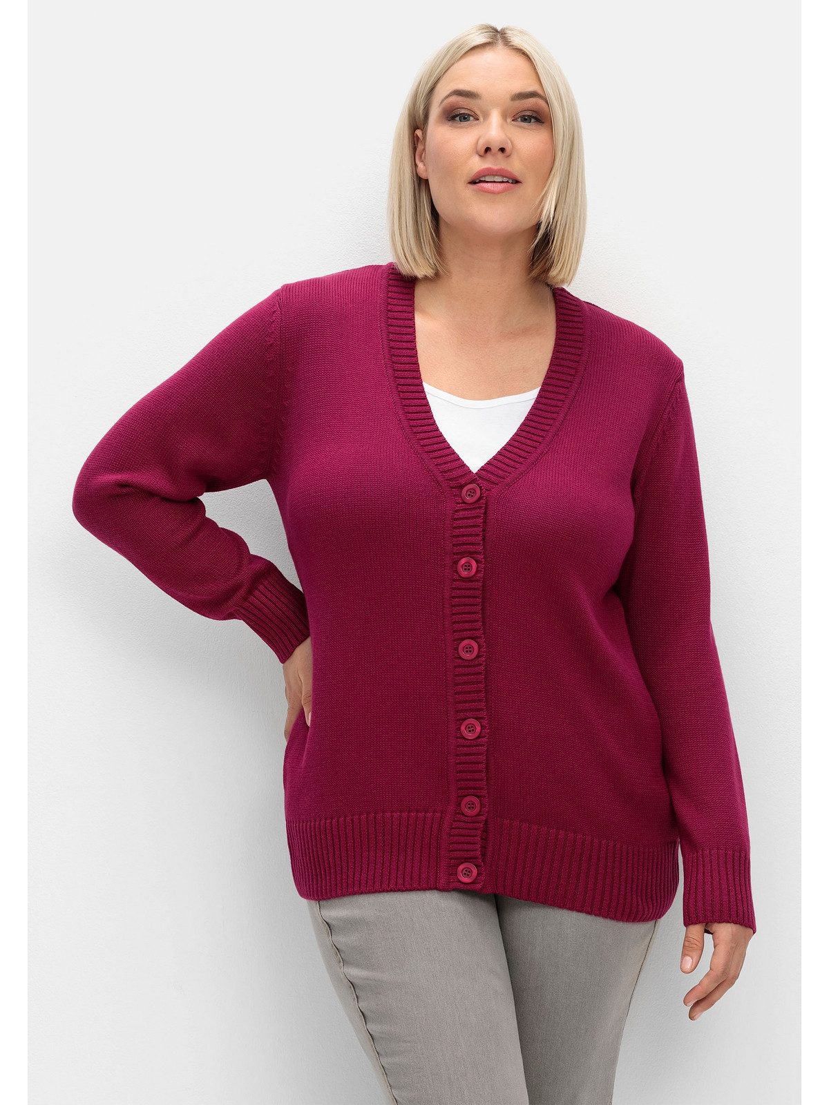 Sheego Strickjacke Große Größen mit V-Ausschnitt günstig online kaufen
