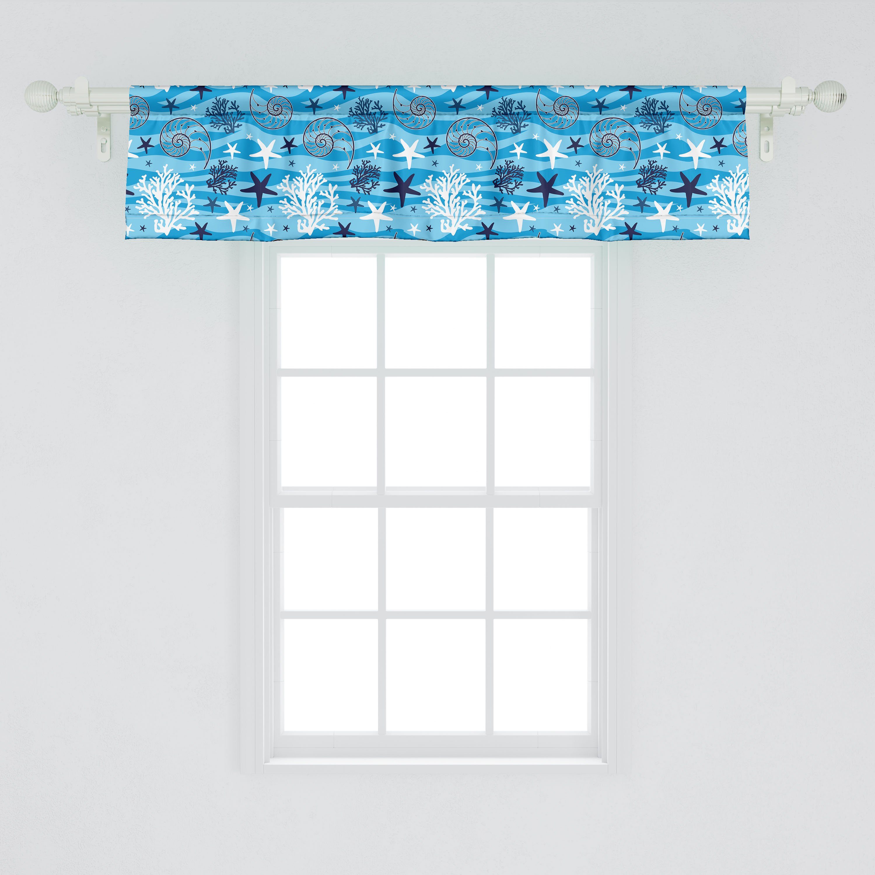 Scheibengardine Vorhang Volant für Küche Seesterne Dekor und Stangentasche, mit Schlafzimmer Shells Sea Abakuhaus, Jakobsmuschel Microfaser
