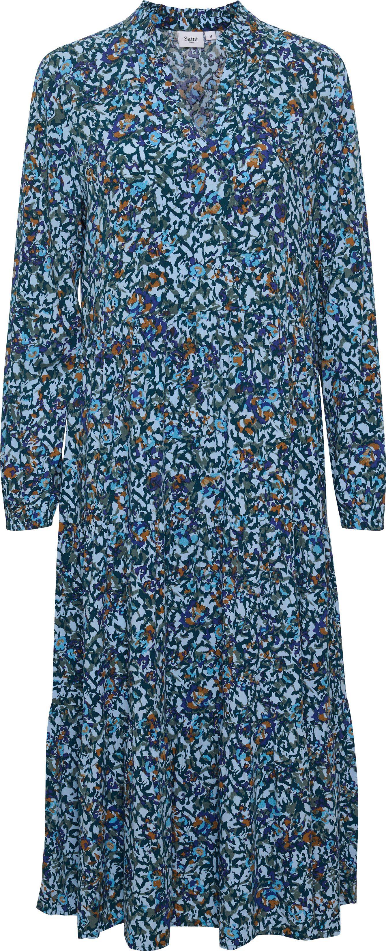 Maxi Volant Blue EdaSZ mit Dress Tropez Cashmere Saint Floral Sommerkleid Atlantis