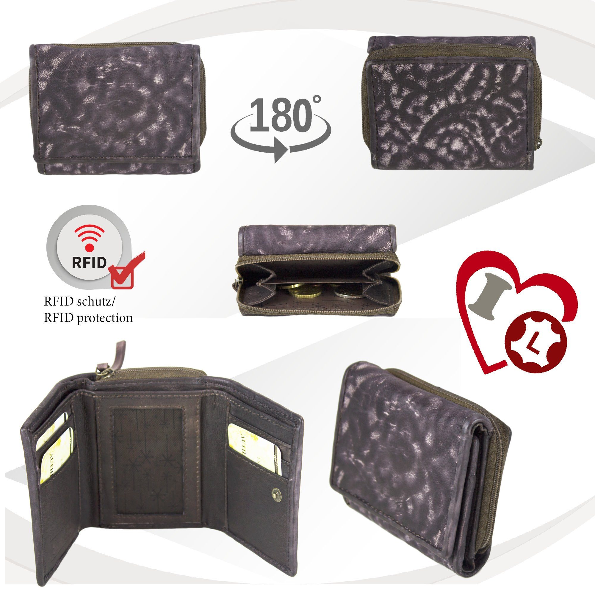 Damen, Portemonnaie Sunsa Vintage Geldbörse Leder, Brieftasche echt Style, Kaffee Mini Geldbeutel RFID-Schutz, Vintage zeitlos mit Leder