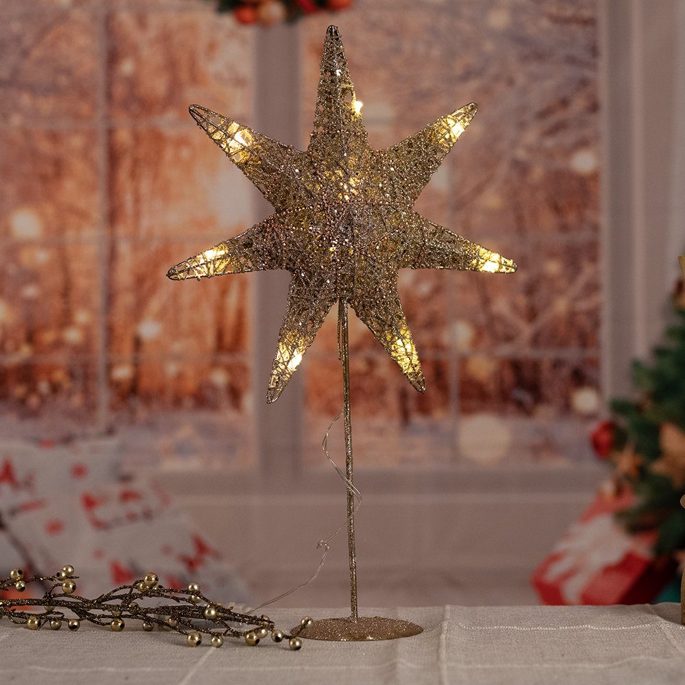 etc-shop LED Dekolicht, Steh gold Leuchte Weihnachts Lampe silber Advents Tisch LED Stern Deko