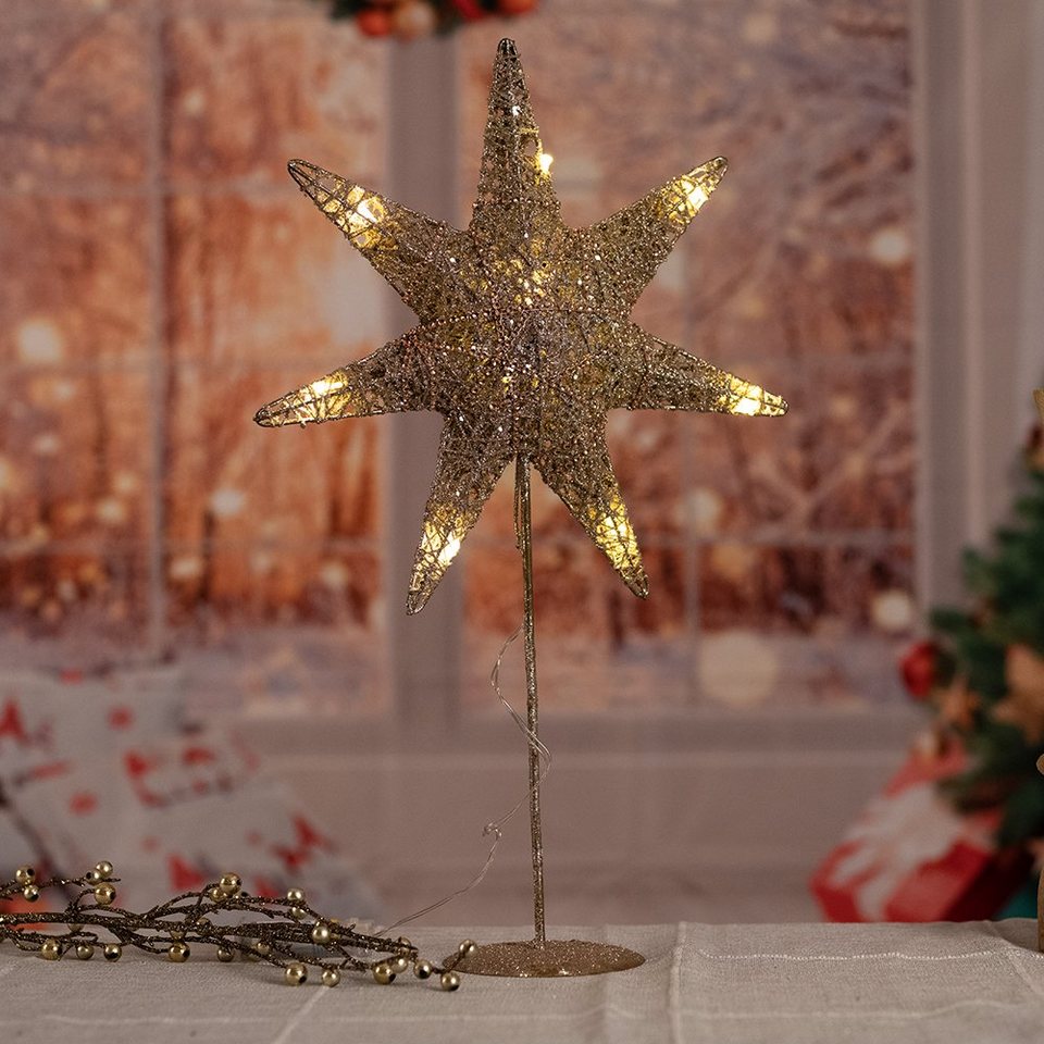 etc-shop LED Dekolicht, LED Weihnachts Tisch Steh Leuchte Advents Stern  Lampe silber gold Deko