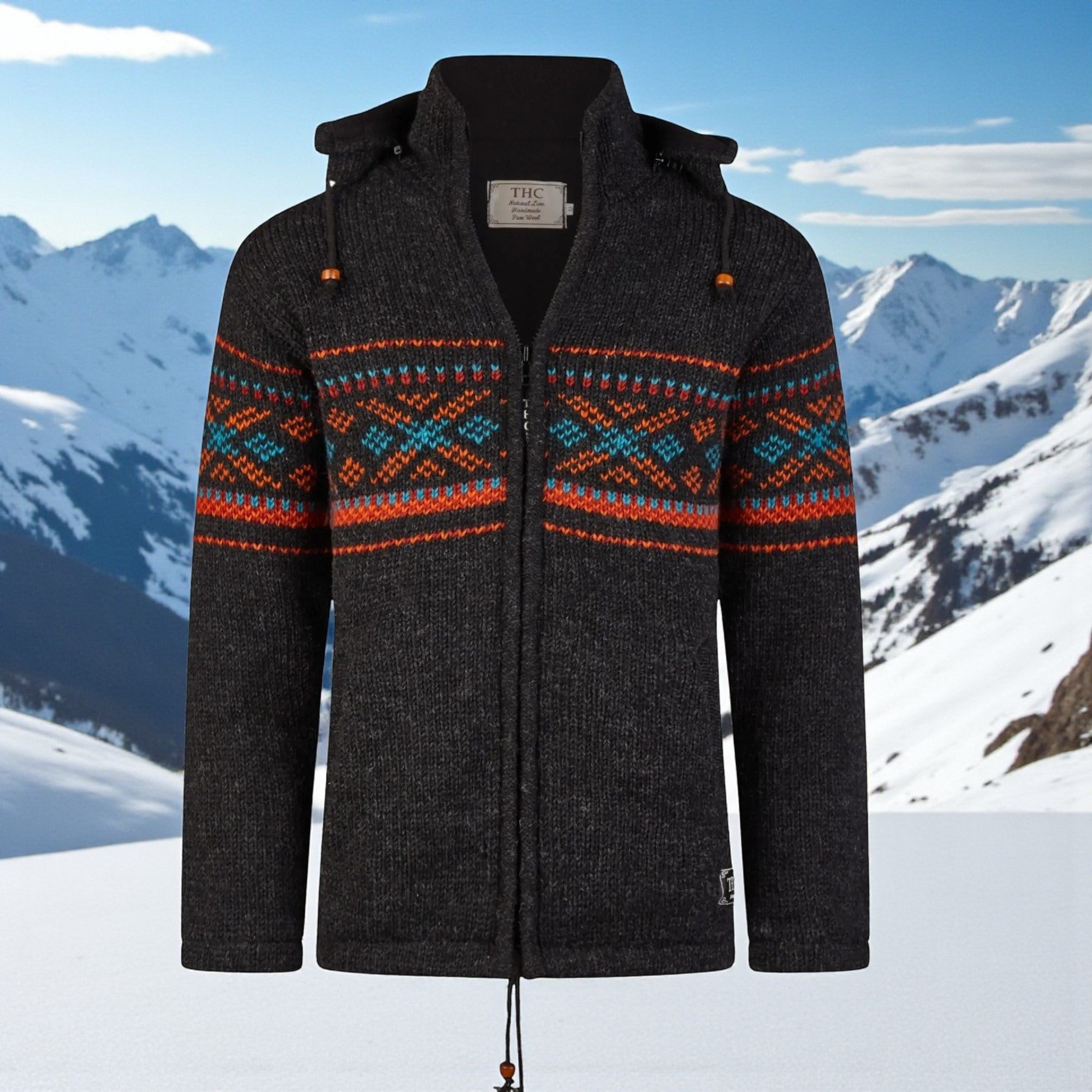 THC Natural Line Strickjacke THC Strickjacke 819 schwarz bunt (1 Stück, 1-tlg., 1 Stück) Strickjacke mit abnehmbarer Kapuze – Bild 5 von 5