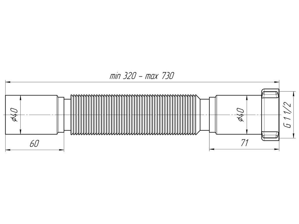 Thumbnail - Belvit Siphon BV-SP1008, (1-tlg), Belvit Siphonrohr Flex Geruchsverschluss 1 1/2" Ø40 (320-730mm)