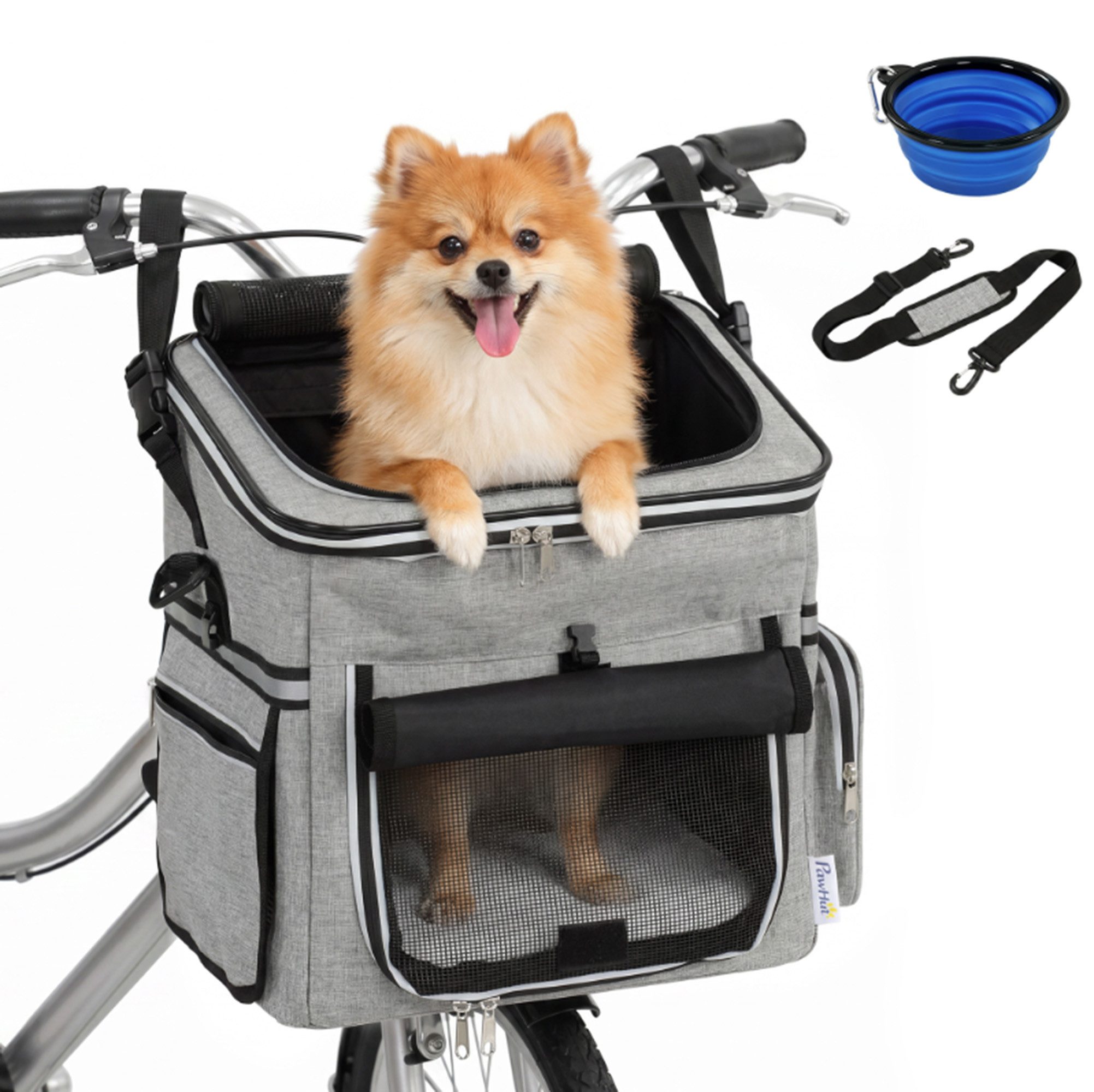 ibettertec Klappbox Hundekorb Fahrrad vorne, Hundefahrradkorb, Autositz für Haustier, atmungsaktiv mit Belüftungsöffnungen wasserdichtes Oxford-Gewebe