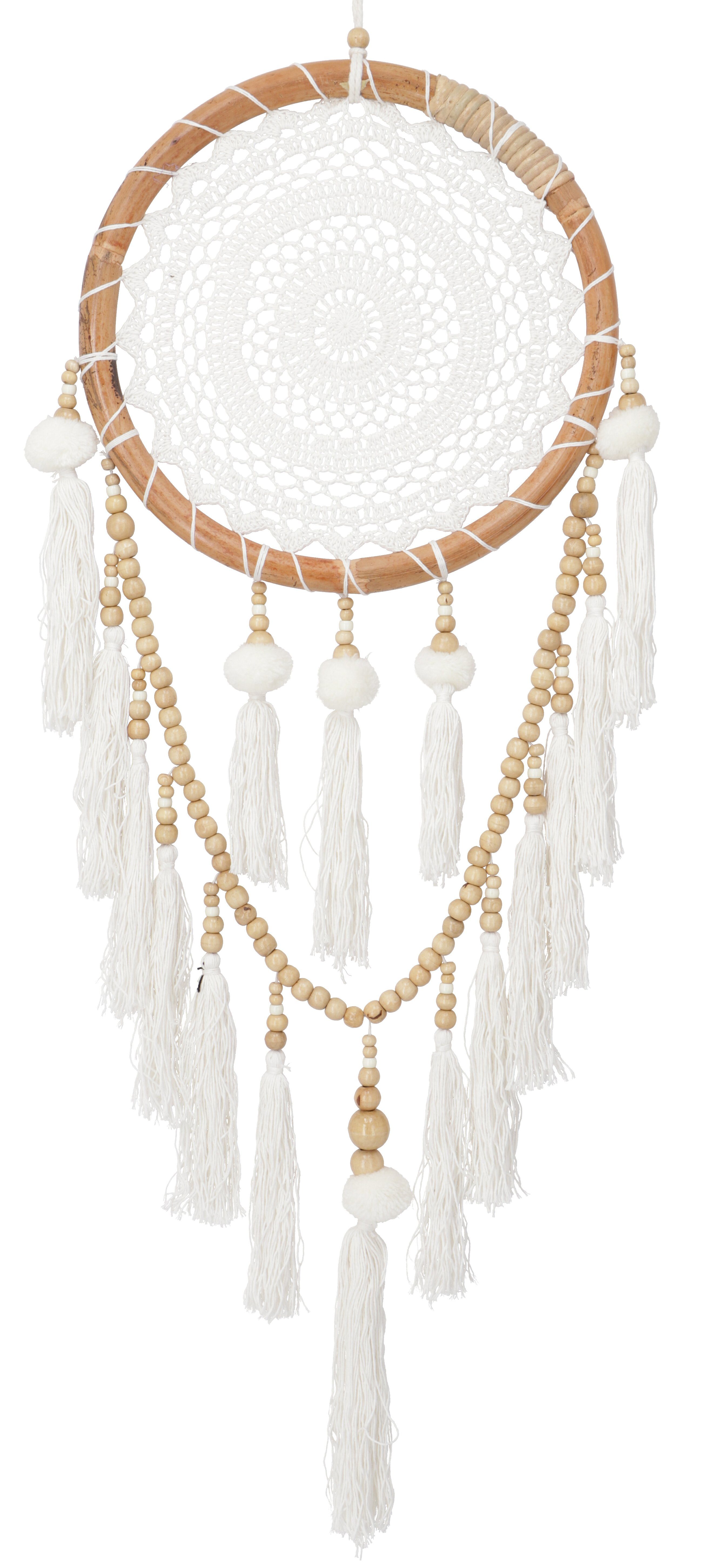 Guru-Shop Dekoobjekt Traumfänger Boho 32 cm - weiß