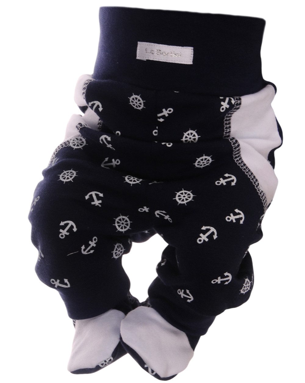 La Bortini Schlupfhose Erstlingshose Baby Hose mit Füßchen in Blau mit Anker aus Baumwolle, 44 50 56 62 68 74 80 86 92 98