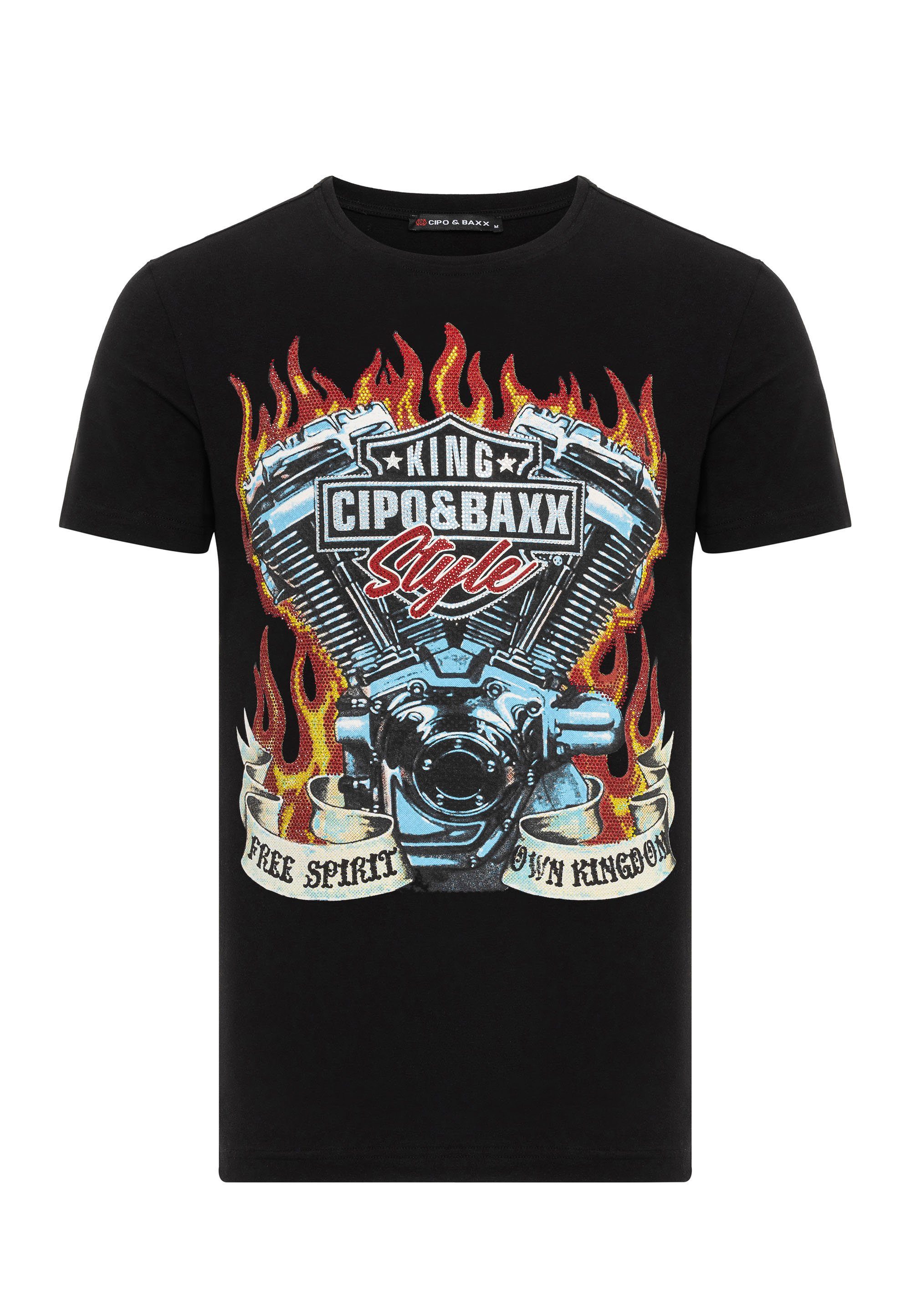 Cipo & Baxx T-Shirt schwarz mit Markenprint coolem