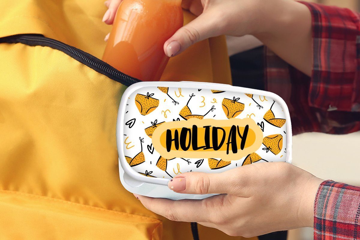 MuchoWow Lunchbox Sommer - Erwachsene, Brotbox - für für (2-tlg), und weiß und Jungs Kinder Mädchen Gelb Brotdose, Bikini, Kunststoff