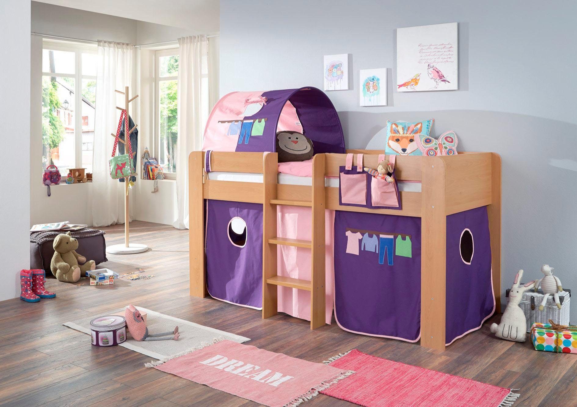 Relita Hochbett Andi mit Rolllattenrost, Textil-Set und Leiter, pflegel. Dekor Oberfläche