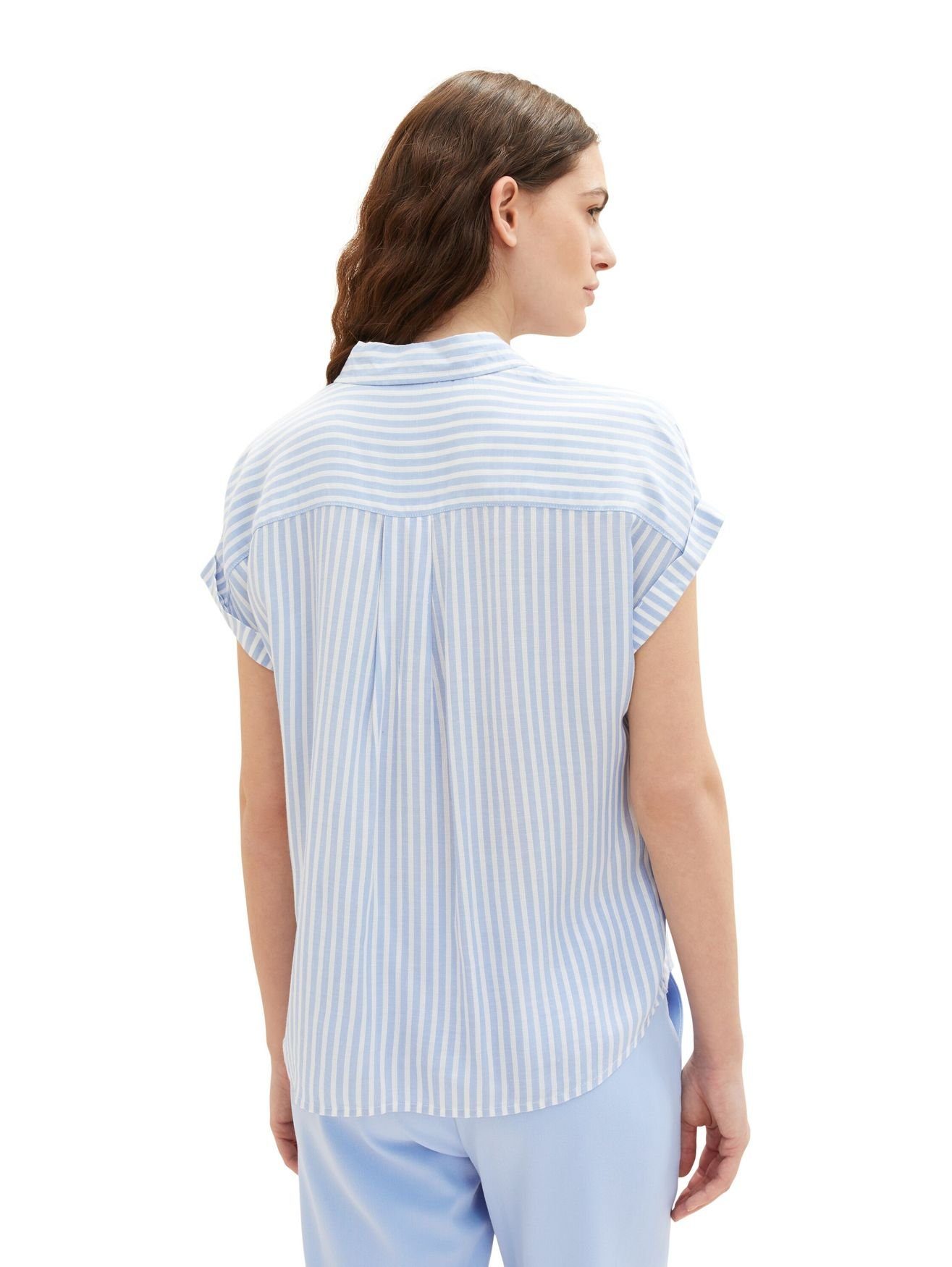 in TAILOR TOM 5364 Blusenshirt TOM Bluse PLUS TAILOR Gestreifte Shirt Blau Übergröße Kurzarm