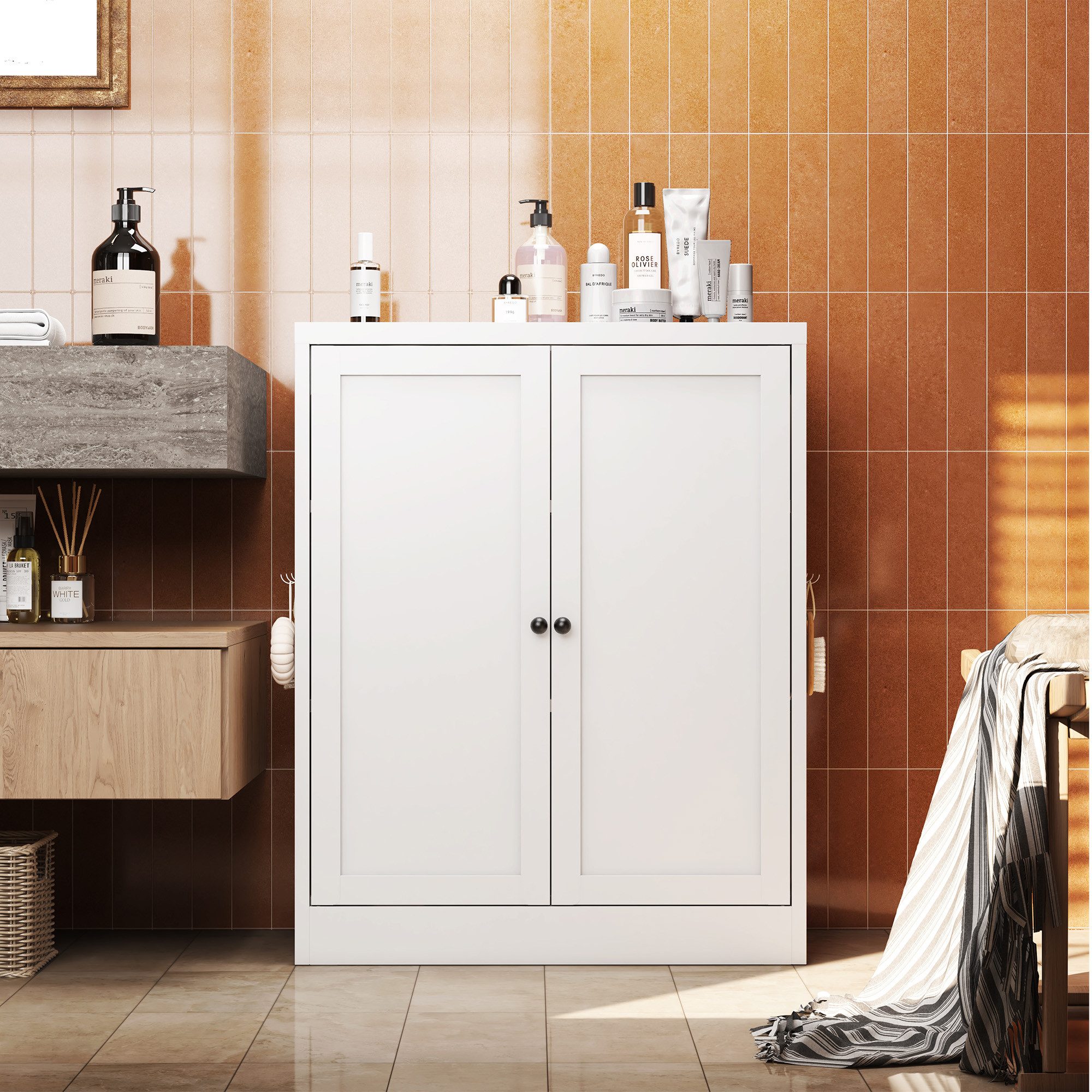 bizoemade Mehrzweckschrank Aktenschrank Küchenschrank Metallschrank mit 3 Ebenen, 2 Türen (1-St) höhenverstellbare Böden, Griffe, platzsparend, 88x70x35cm