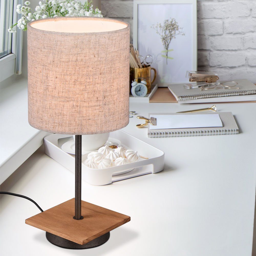 Smarte Wohn- LED-Leuchte, etc-shop Holz Smart Schreib Tisch Leuchte Home Stoff Schirm