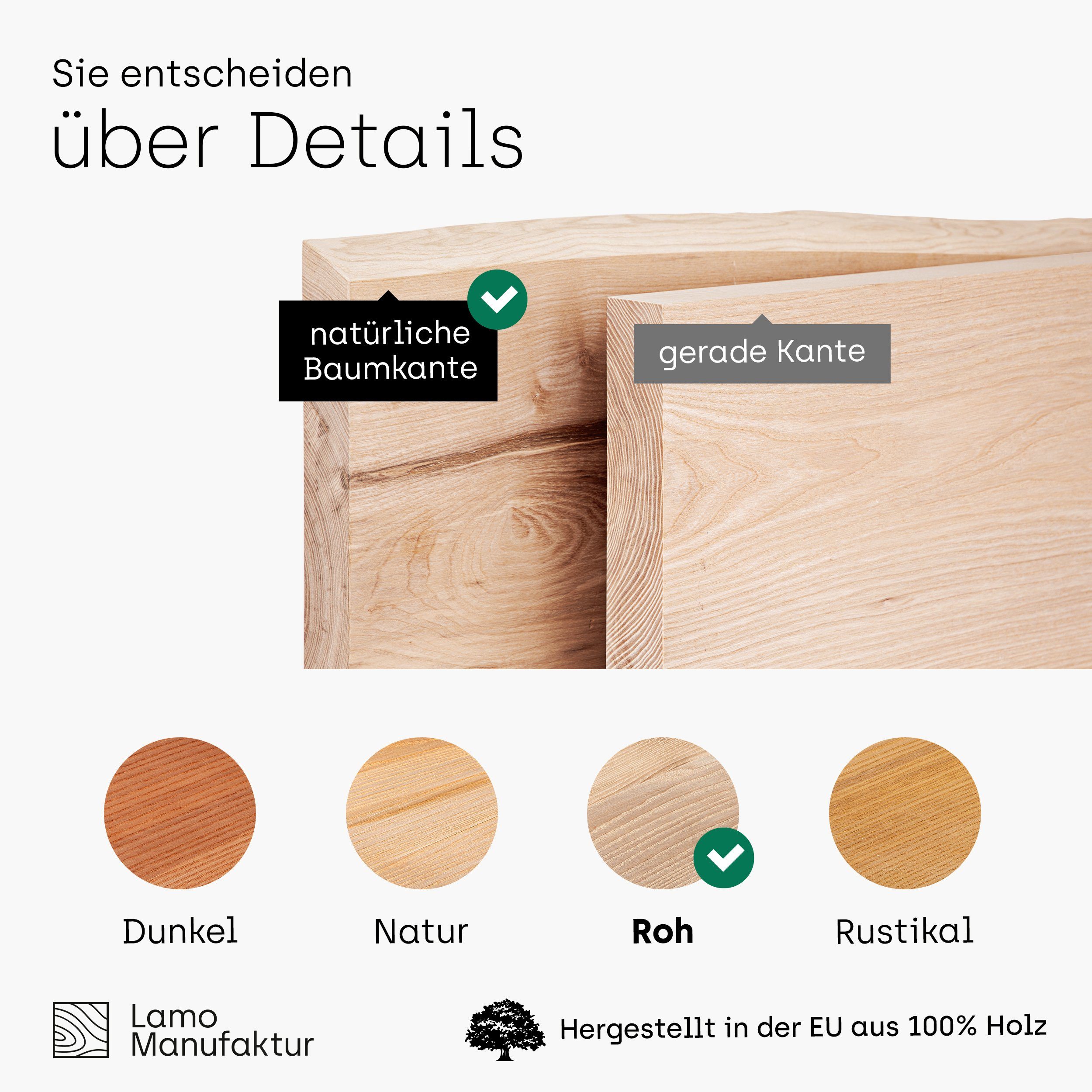 LAMO Manufaktur Esstischplatte LHB (Bürotisch, Esstischtischplatte), 40mm starke Massivholzplatte