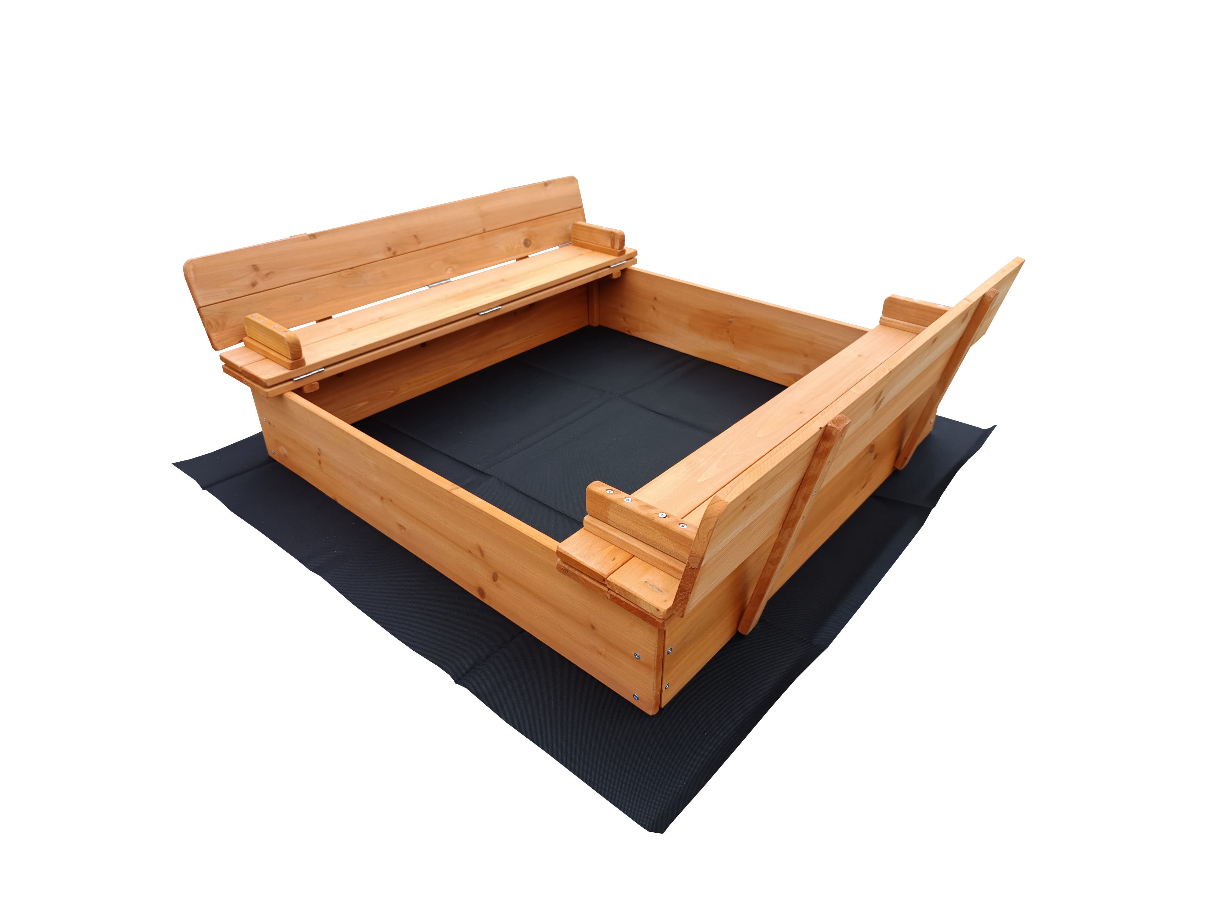 BruKa Sandkasten WOODLI mit Deckel und Sitzbänken Holzsandkasten Holz Sand Kasten