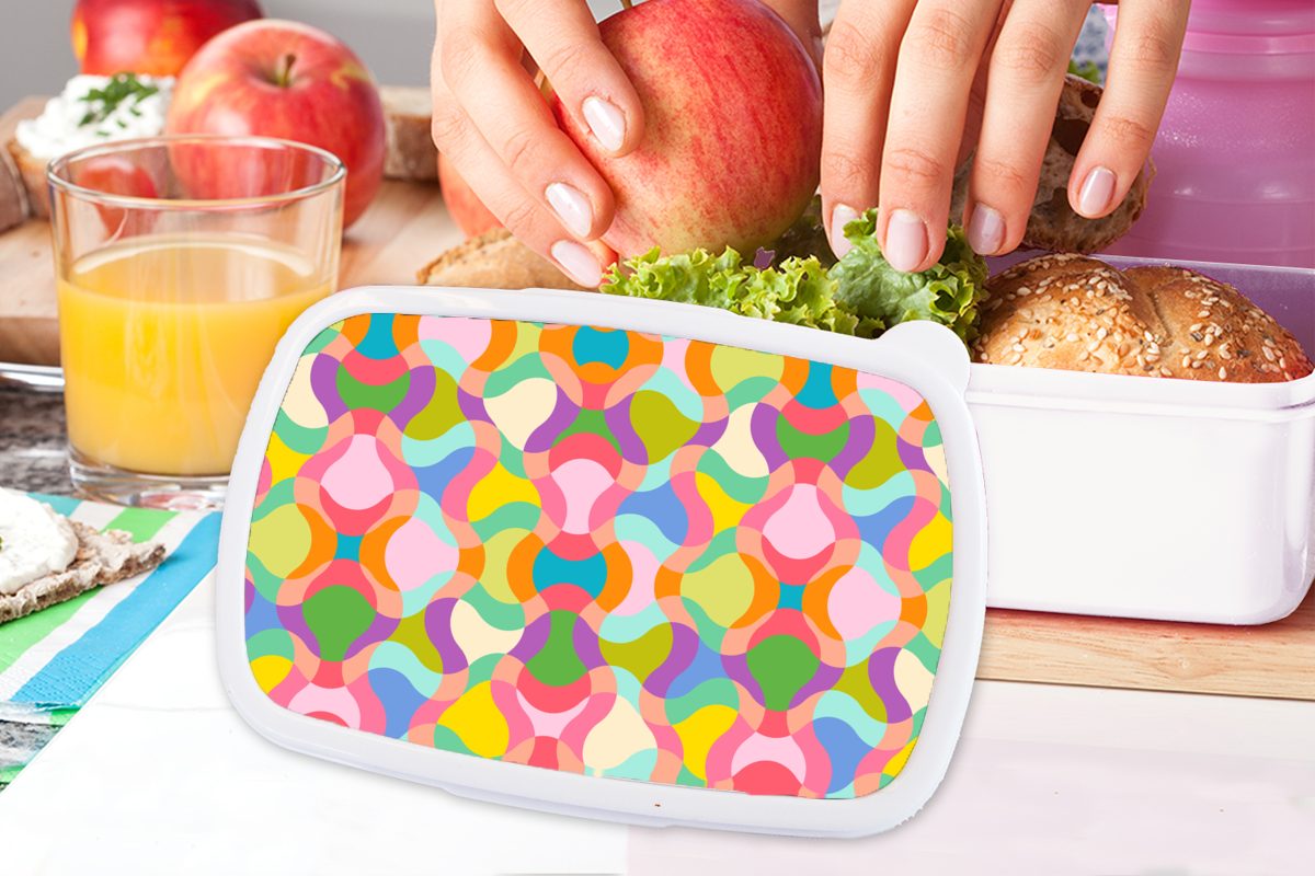 Kinder (2-tlg), Abstrakt Brotbox Lunchbox Retro, Farben weiß Kunststoff, für - - Brotdose, Erwachsene, und für und MuchoWow Design - Jungs Mädchen