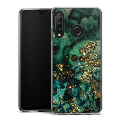 DeinDesign Handyhülle Marmor Glitzer Look Muster Cyan Glitter Marble Look, Huawei P30 Lite Premium Slim Case Silikon Hülle Ultra Dünn Schutzhülle