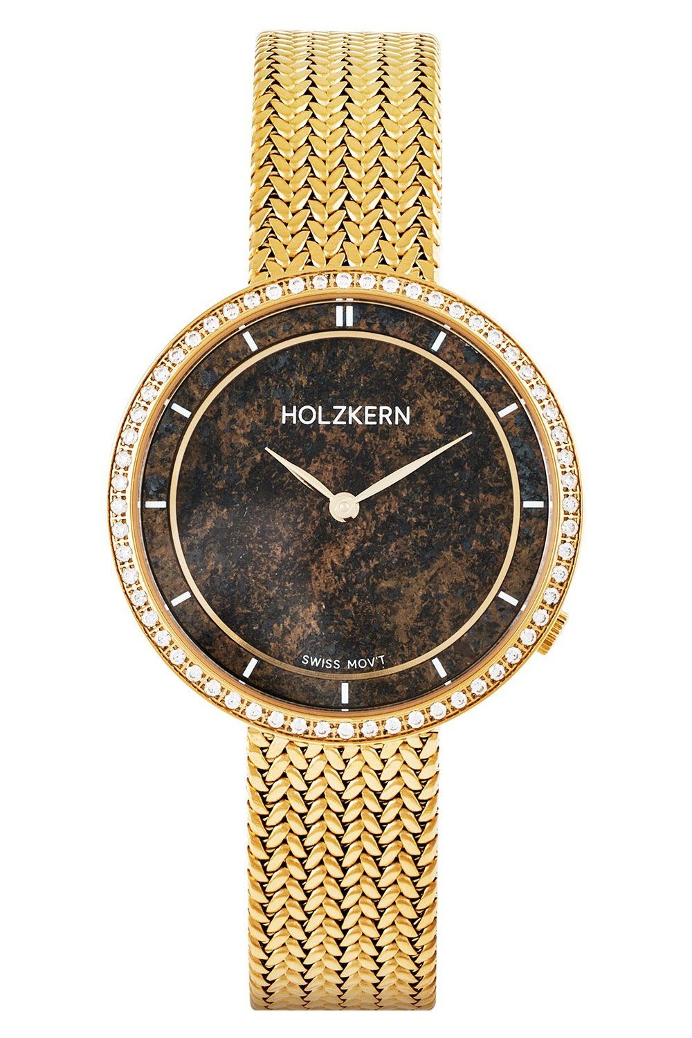 Holzkern Quarzuhr Coralline Bronzit/Goldfarben mit 2 Bändern