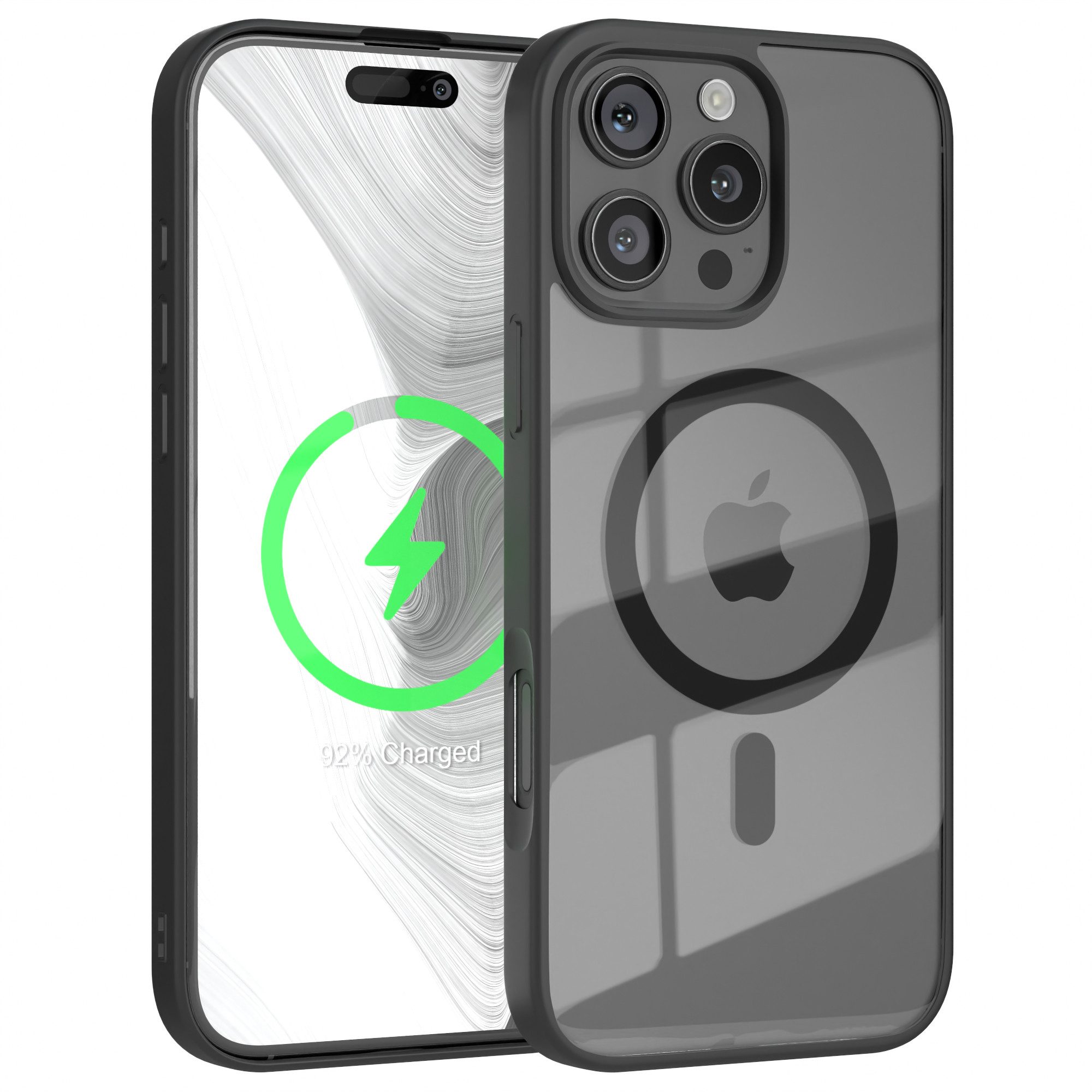 EAZY CASE Handyhülle Transparente Hülle mit MagSafe iPhone 16 Pro Max 6,9 Zoll, Qi Charging kompatibel, Silicon Case, Slimcover Displayschutz, Schwarz