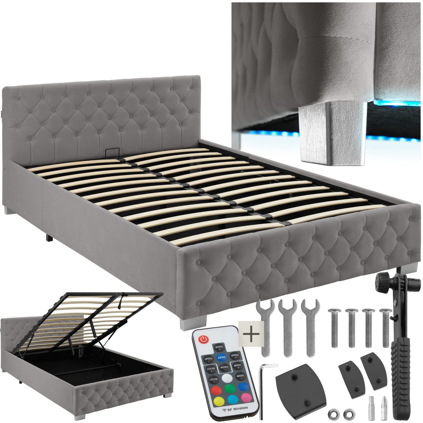 tectake Polsterbett Komfortbett mit LED-Leisten & günstig online kaufen