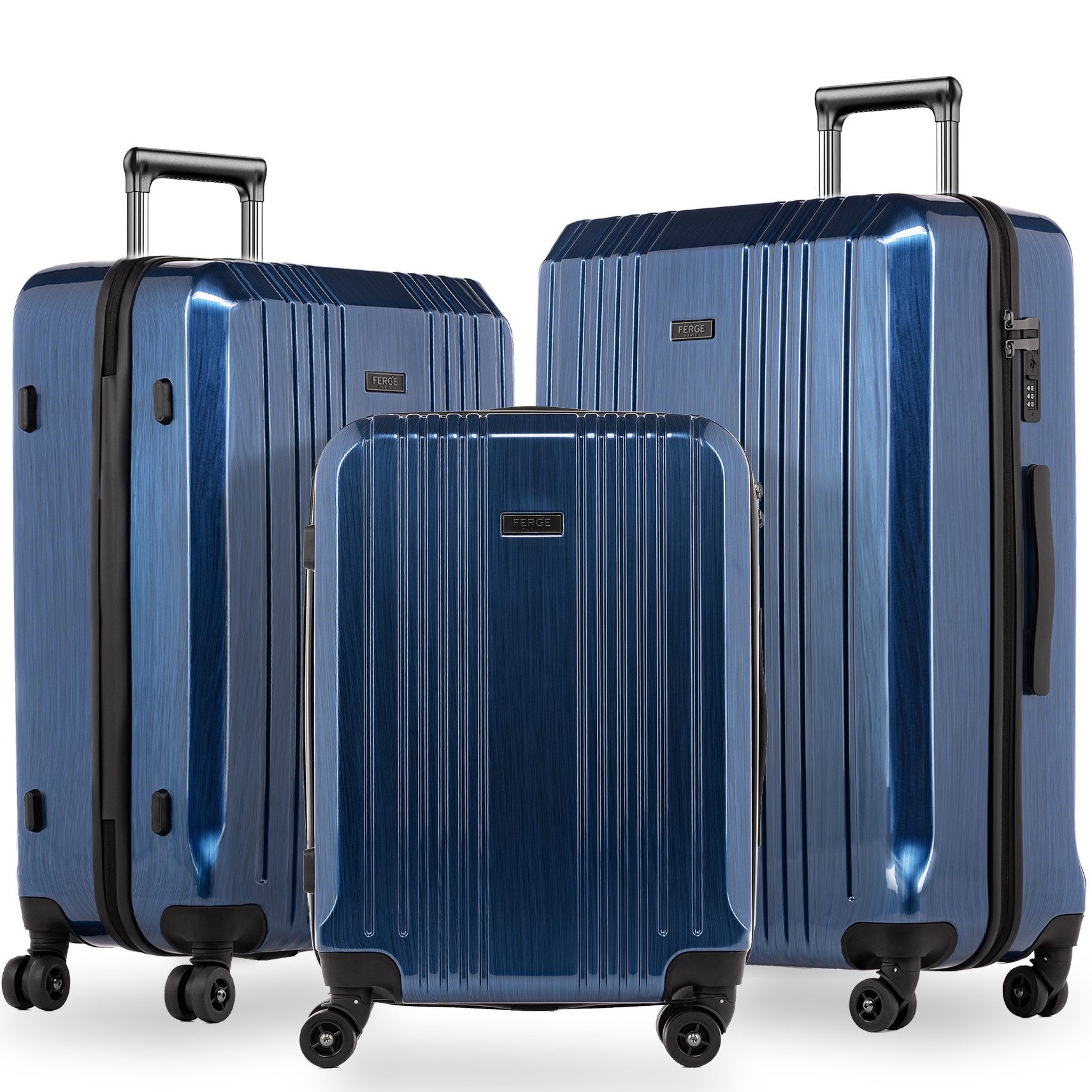 FERGÉ Чемоданыset Hartschale 3 teilig Чемоданы Set CANNES TSA-Schoß, 4 Rollen, (3er Чемоданыset stabil und leicht mit Zahlenschloß, 3 tlg., Hartschalen-Trolley Set 3 Größen Handgepäck Чемоданы M XL), Trolley 3er Чемоданы Set, Premium Reisekoffer 4 Doppelrollen TSA-Schloss