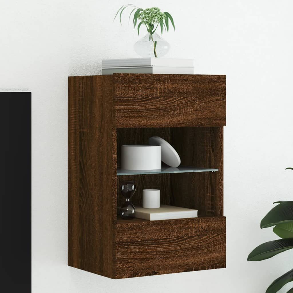 vidaXL TV-Wand TV-Wandschrank mit LED-Leuchten Braun Eichen-Optik 40x30x60,5cm, (1-St)