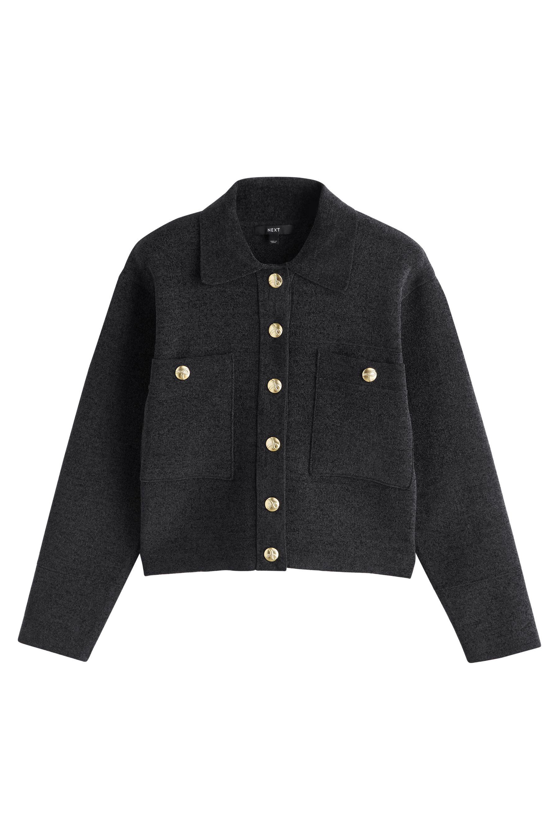 Strickjacke Chenille-Strickjacke mit Tasche und Goldknopf