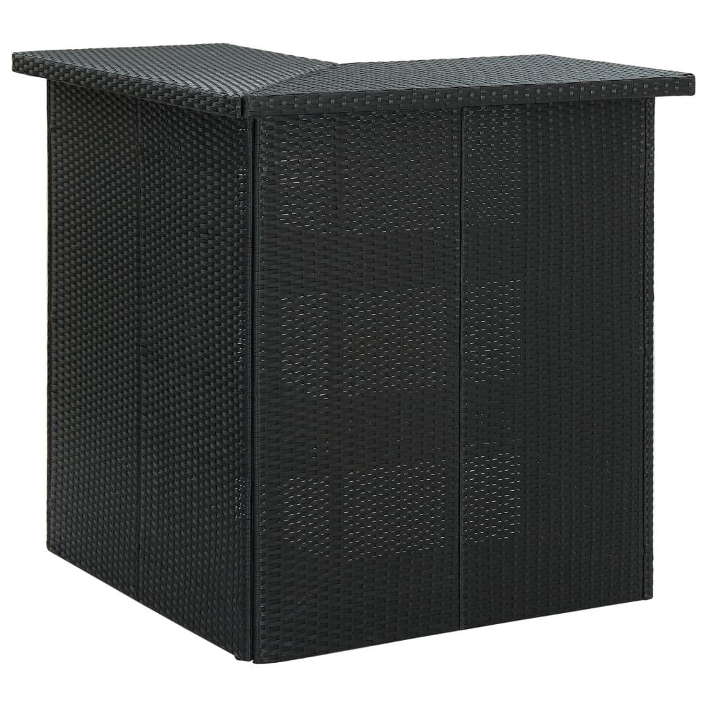 furnicato Stehtisch Schwarzer Eck-Bartisch aus PE-Rattan und Stahl 100 x 50 x 105 cm (1-St), Stehtisch mit drei Ablagefächern für Bars, Pubs und Restaurants