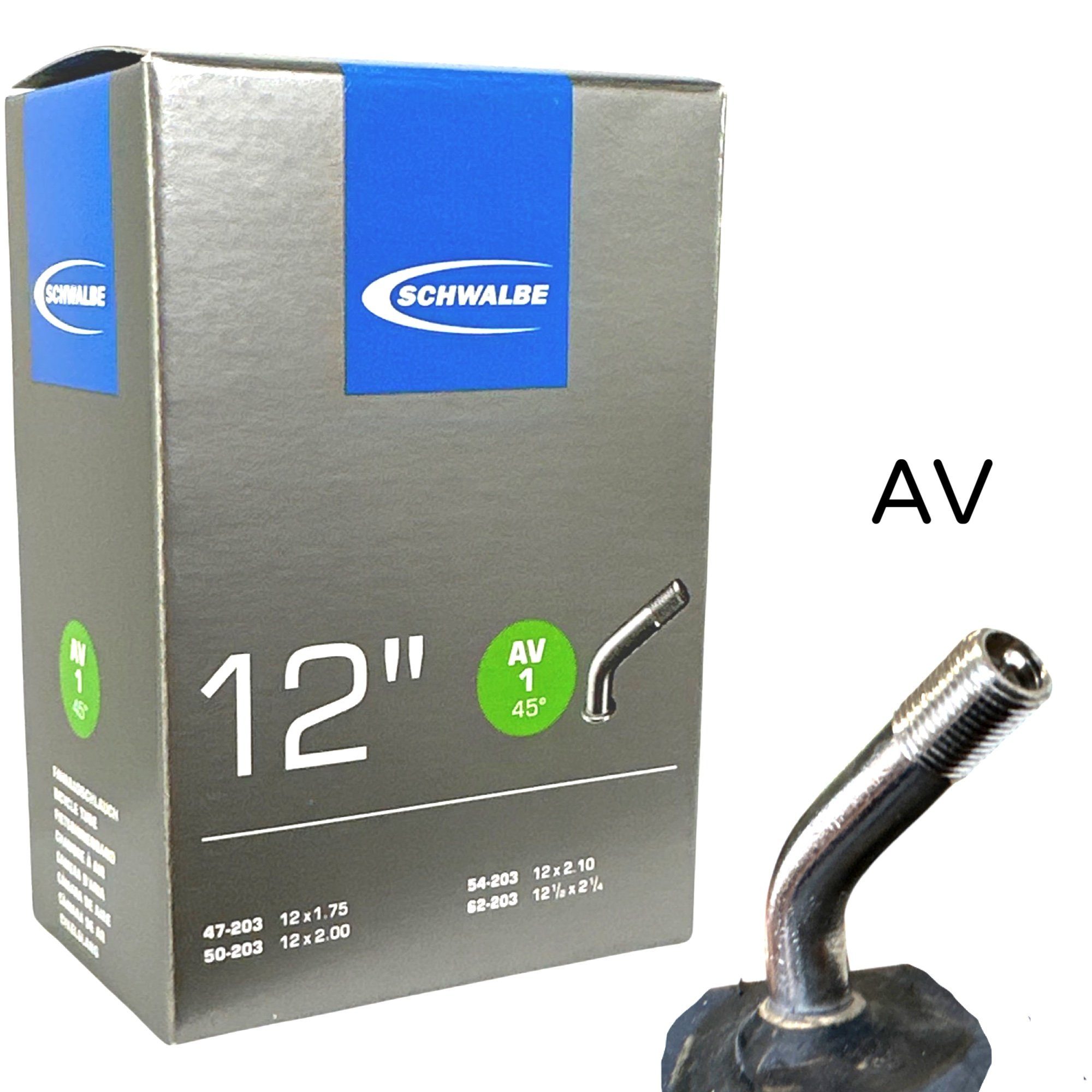 Schwalbe Fahrradschlauch Schwalbe Fahrrad-Schlauch AV1 12'' 47/62-203 AV40mmv 45Grad