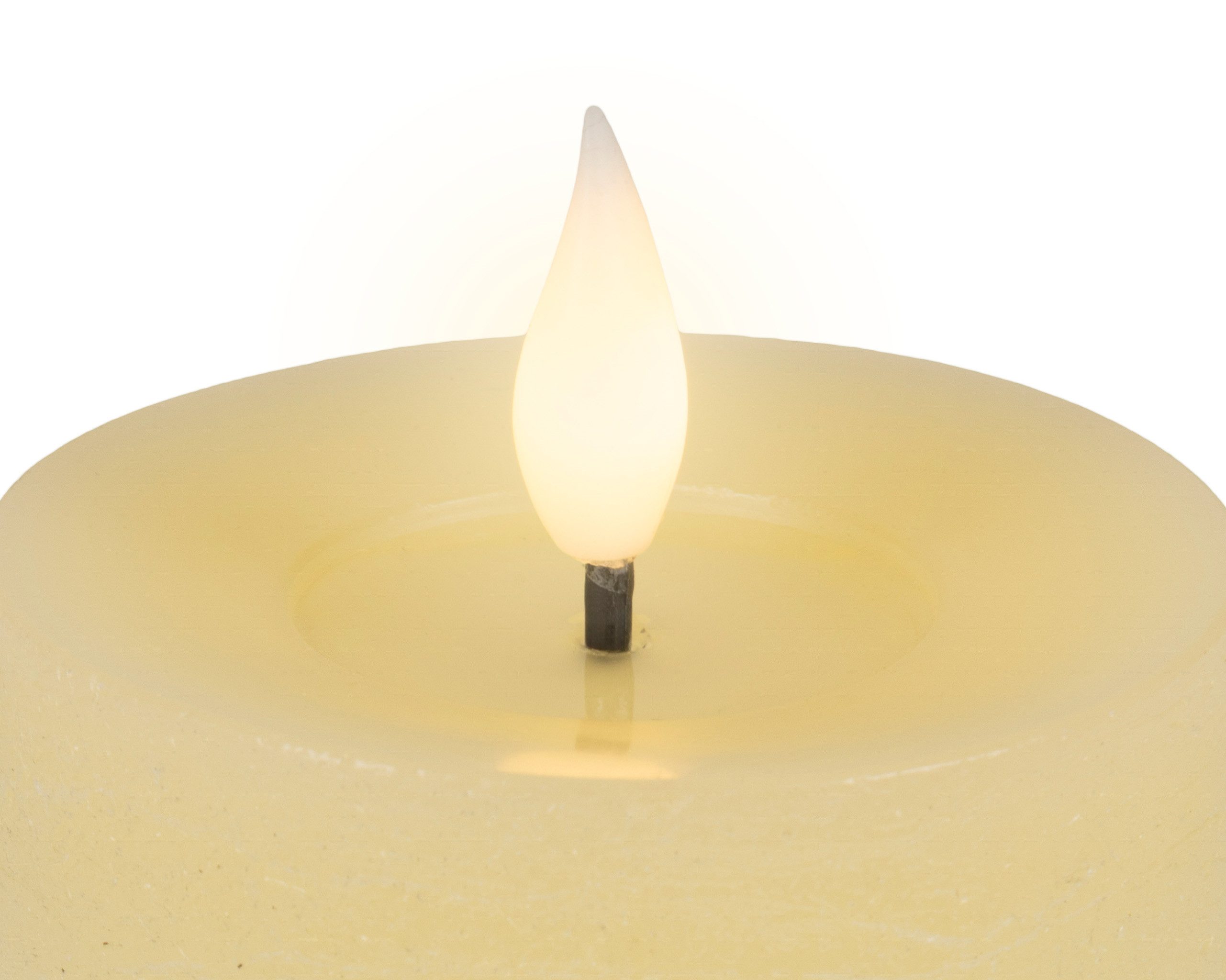 Lumineo LED-Kerze, Timer, warmweiß, LED Kerze 7,5x20cm mit Timer - Wachs Flacker-Effekt Creme / Warmweiß