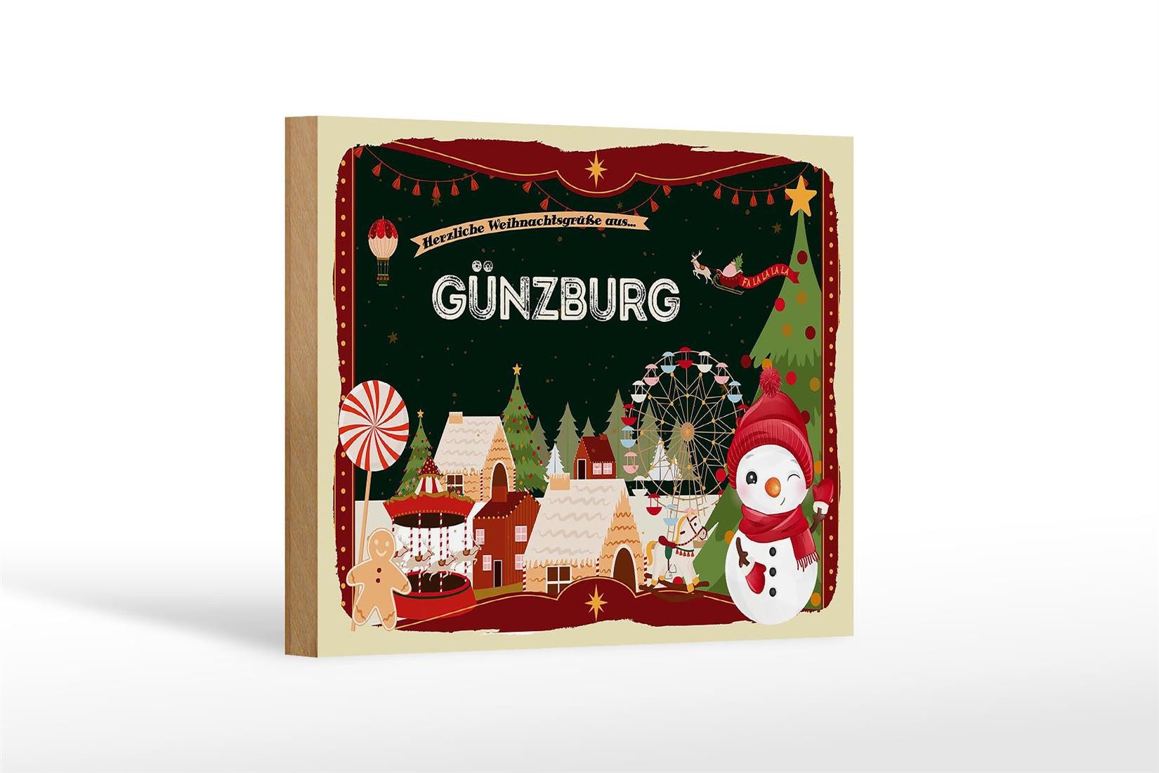 Femer GmbH Holzbild Weihnachten Grüße GÜNZBURG 18x12 cm, Feste und Feiertage (1 St), Glatte Holzfaserplatte (MDF), vorn beschichtet