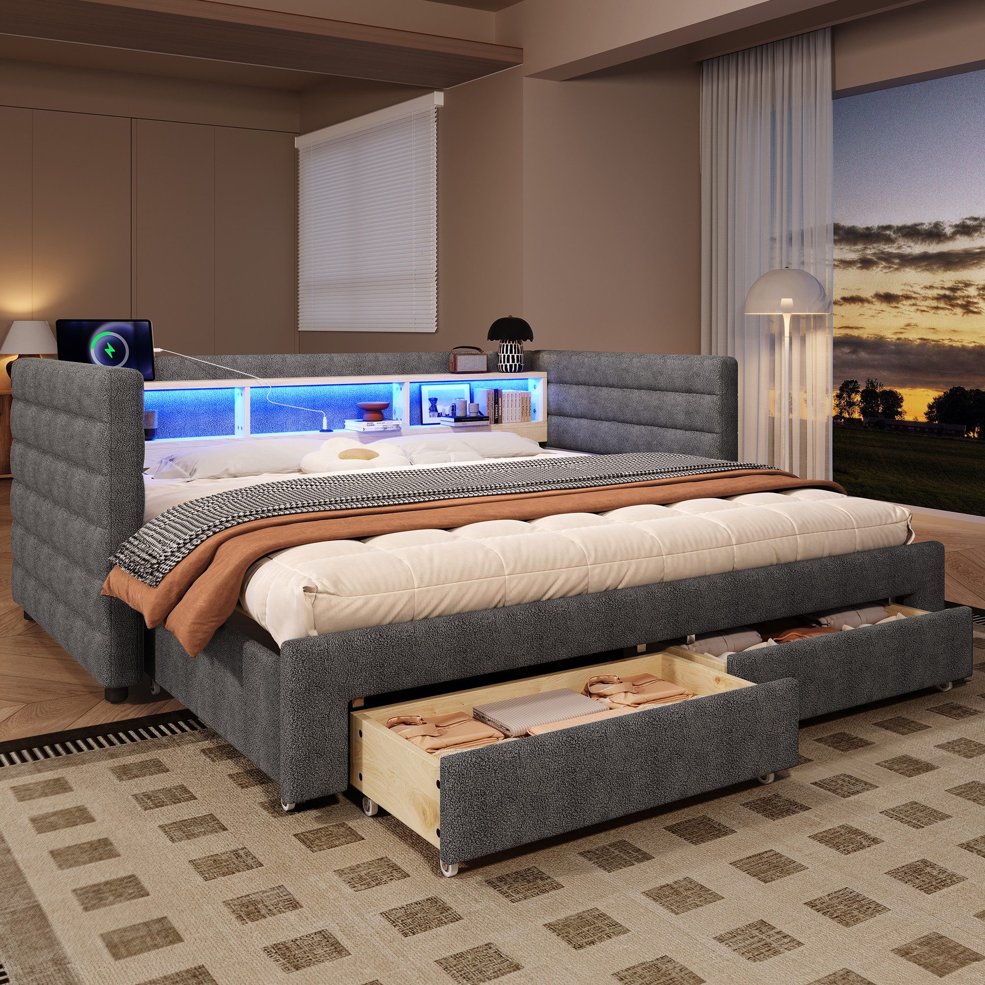 Merax Daybett mit LED- Beleuchtung, USB & Typ-C (Schlafsofa Sofabett Kinder günstig online kaufen