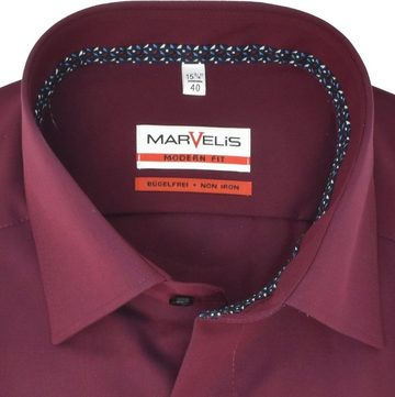 MARVELIS Businesshemd Businesshemd - Modern Fit - Langarm - Einfarbig - Bordeaux