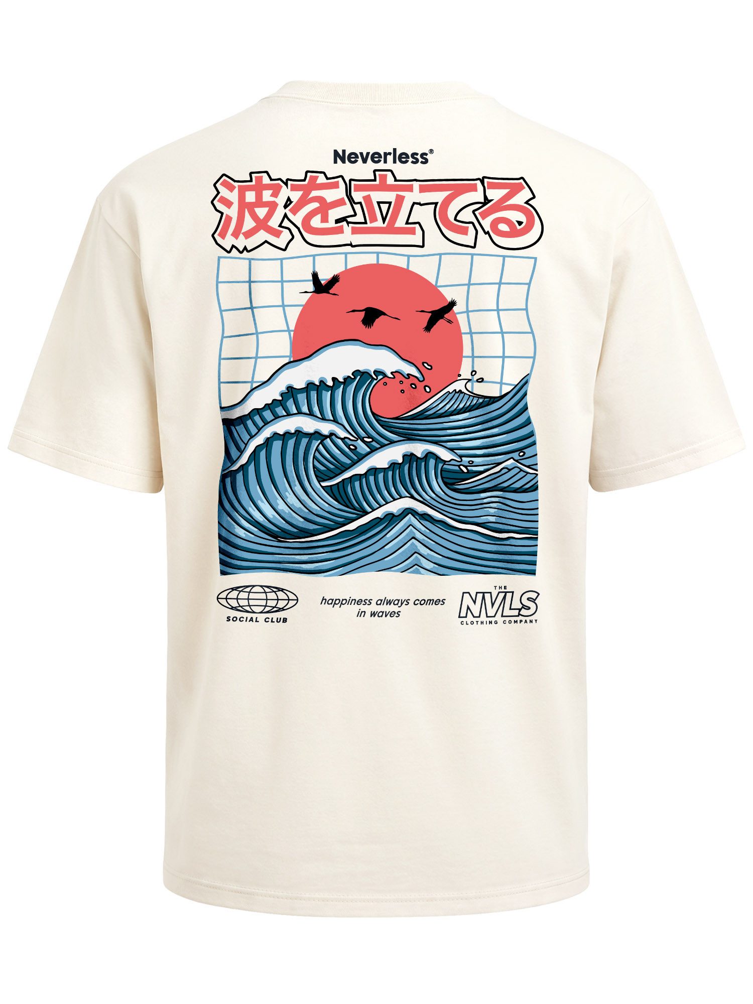 Neverless Oversize-Shirt Herren T-Shirt - Japan Wave - Oversized Relaxed Fit Sommer Fashion mit Print