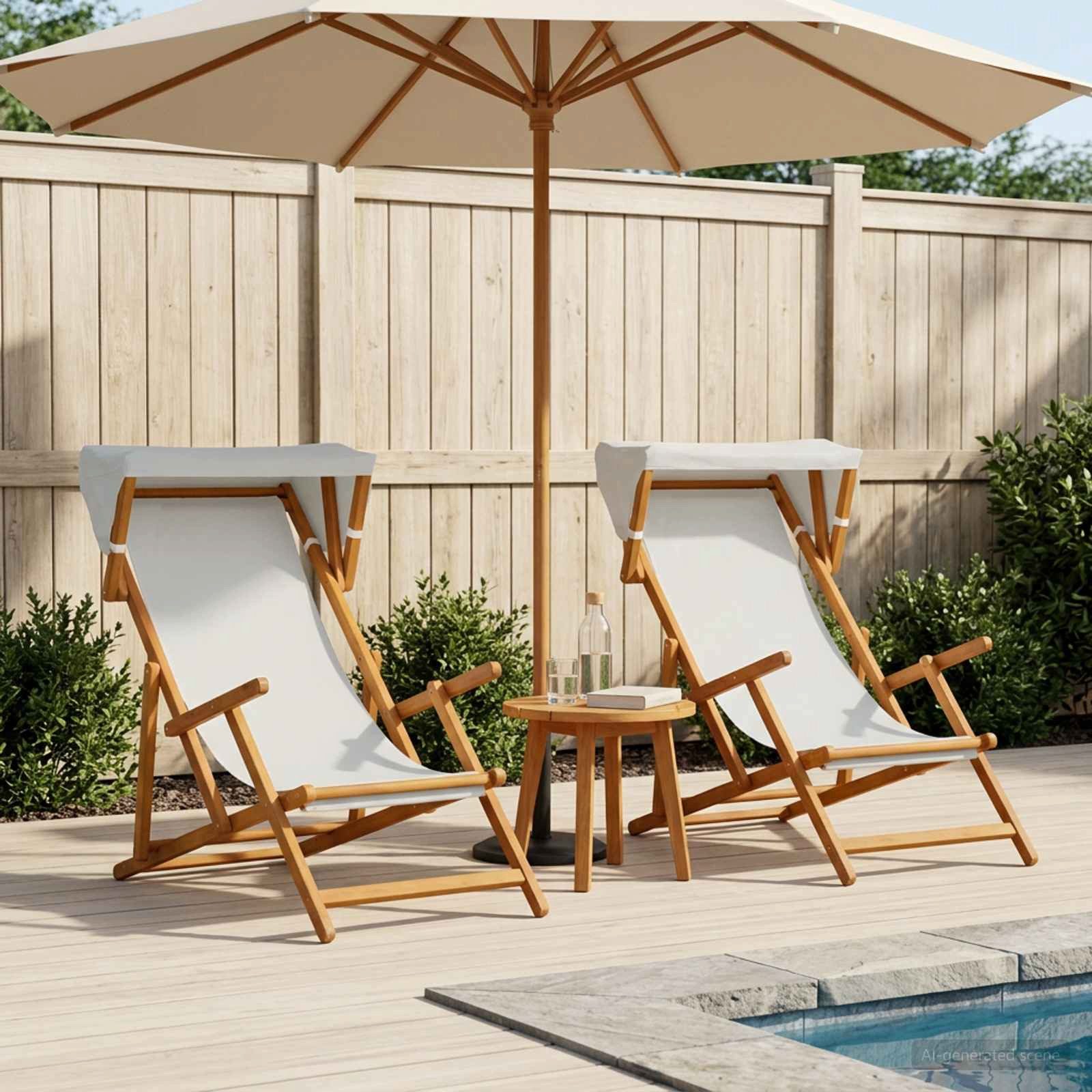 vidaXL Gartenliege Liegestuhl 2 pcs 3 Position Massives Eukalyptus Holz Creme, 2 St.