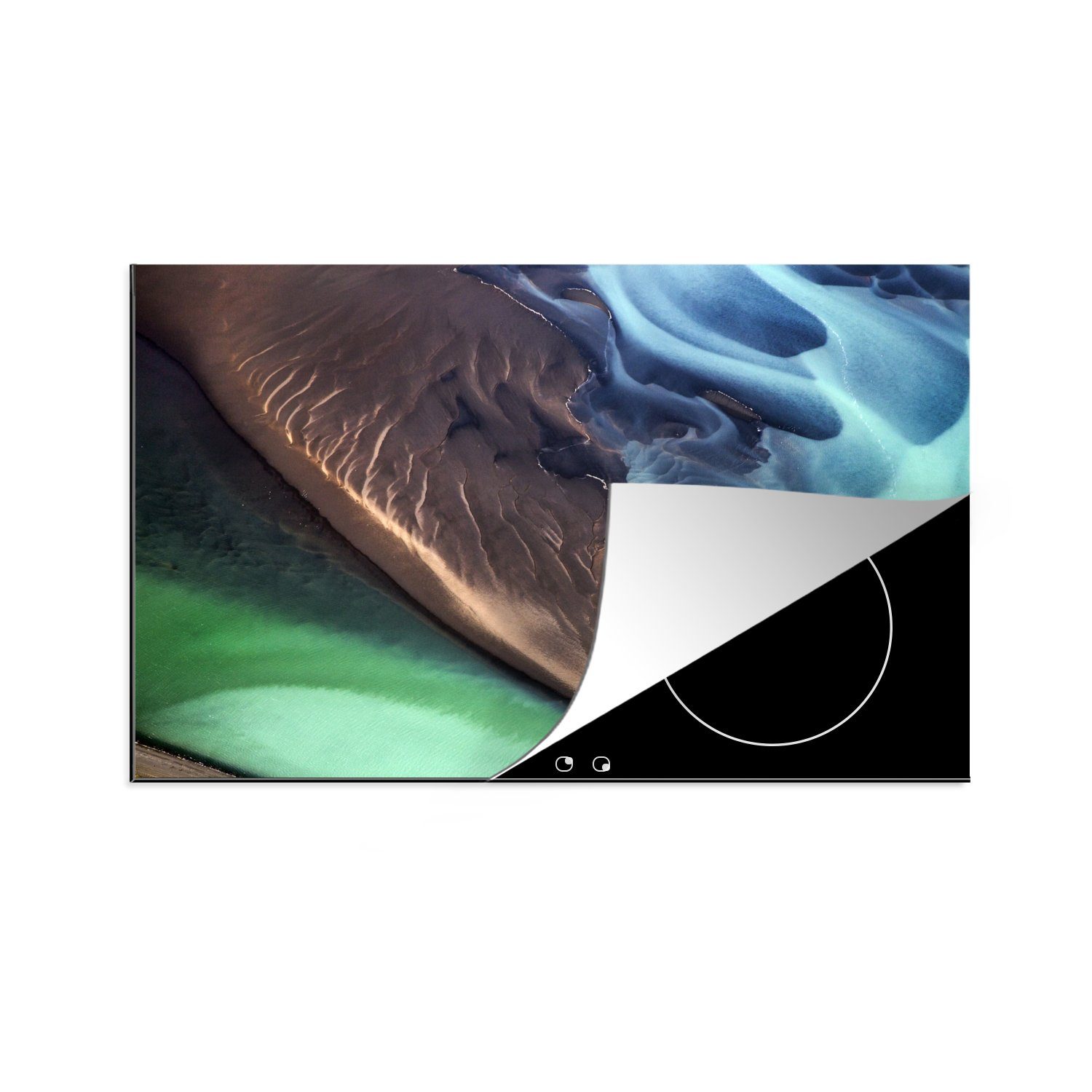 MuchoWow Herdblende-/Abdeckplatte Landschaft - Island - Abstrakt - Sand, Vinyl, (1 tlg), 81x52 cm, Induktionskochfeld Schutz für die küche, Ceranfeldabdeckung