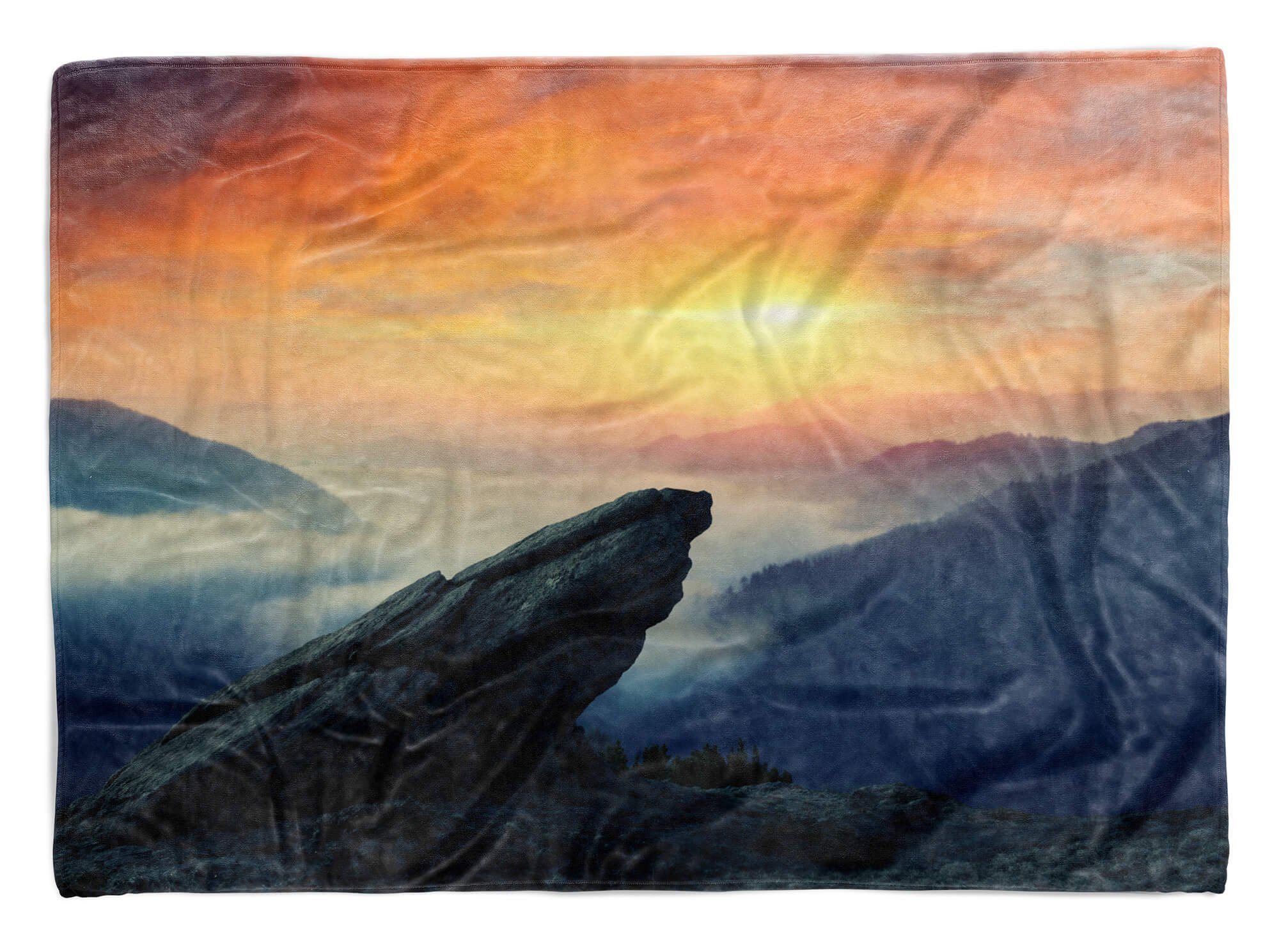 Sinus Art Handtücher Handtuch Strandhandtuch Saunatuch Kuscheldecke mit Fotomotiv Sonnenuntergang Berge Wald, Baumwolle-Polyester-Mix (1-St), Handtuch