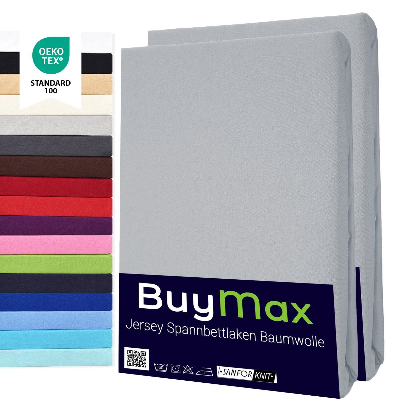 Buymax Spannbettlaken 2-er Set, Doppelpack, Bettlaken, Jersey 100% Baumwolle, Gummizug: rundum, (2 Stück), Pflegeleicht und Atmungsaktiv in Verschiedenen Farben und Größen