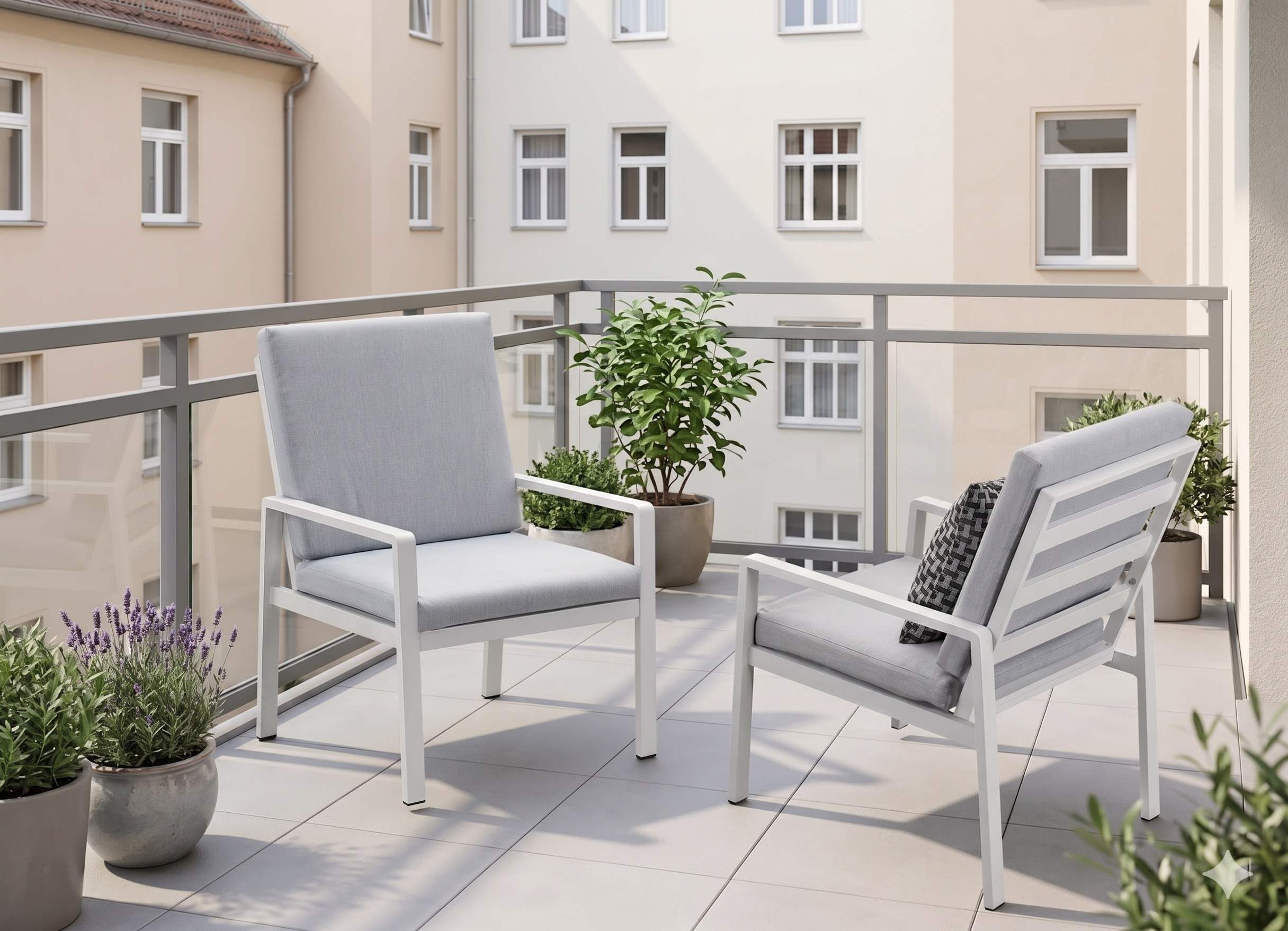 MeXo Gartenstuhl Outdoor Stühle Wetterfest (Balkonstuhl, 2 St), Gartensessel Aluminium, inkl. Sitz und Rückenkissen